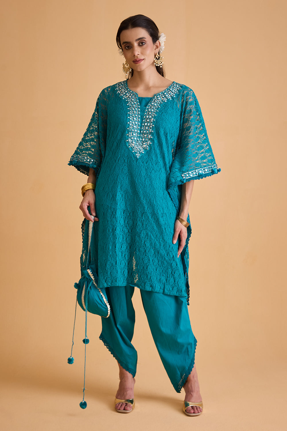 dhartii Turquoise Blue Embroidered Kaftan Set