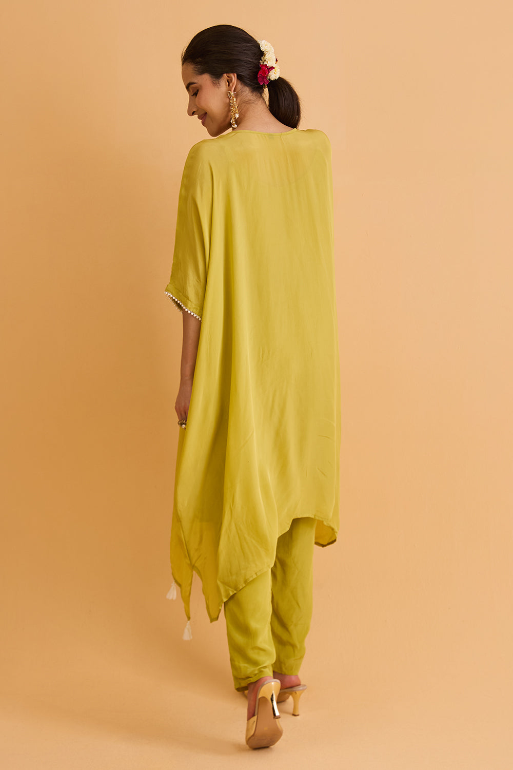 dhartii Yellow Embroidered Natural Crepe Kaftan Set