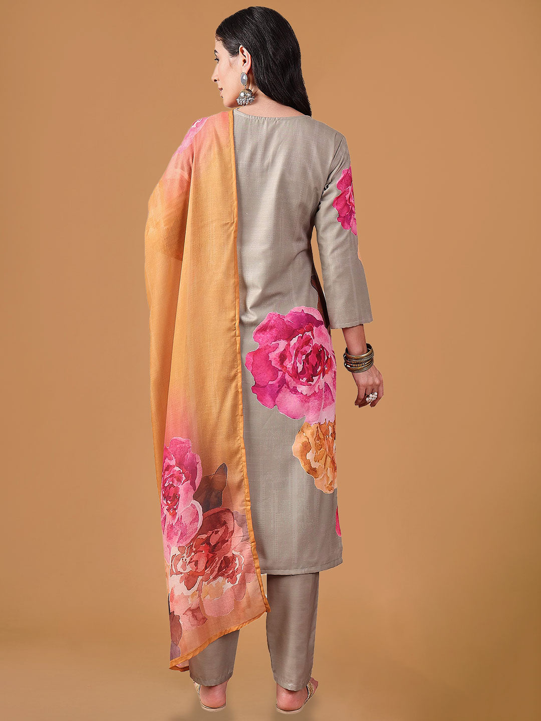 Pink Floral Printed Regular Suit Set