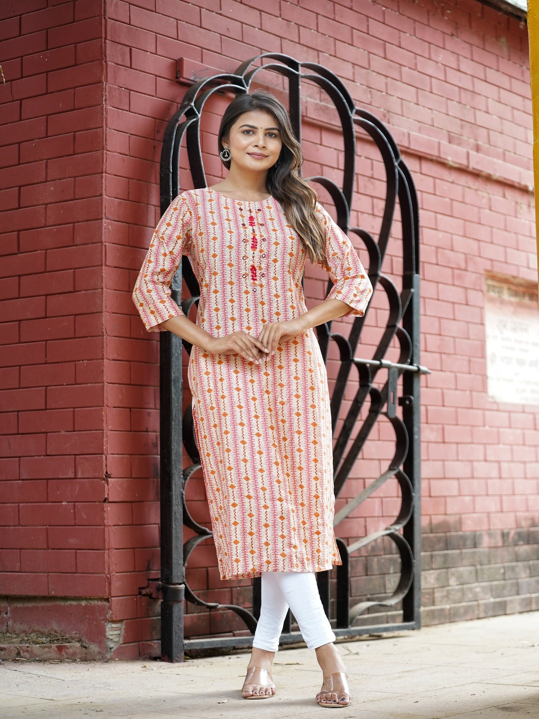 Pink Embroidered Straight Chanderi Kurta