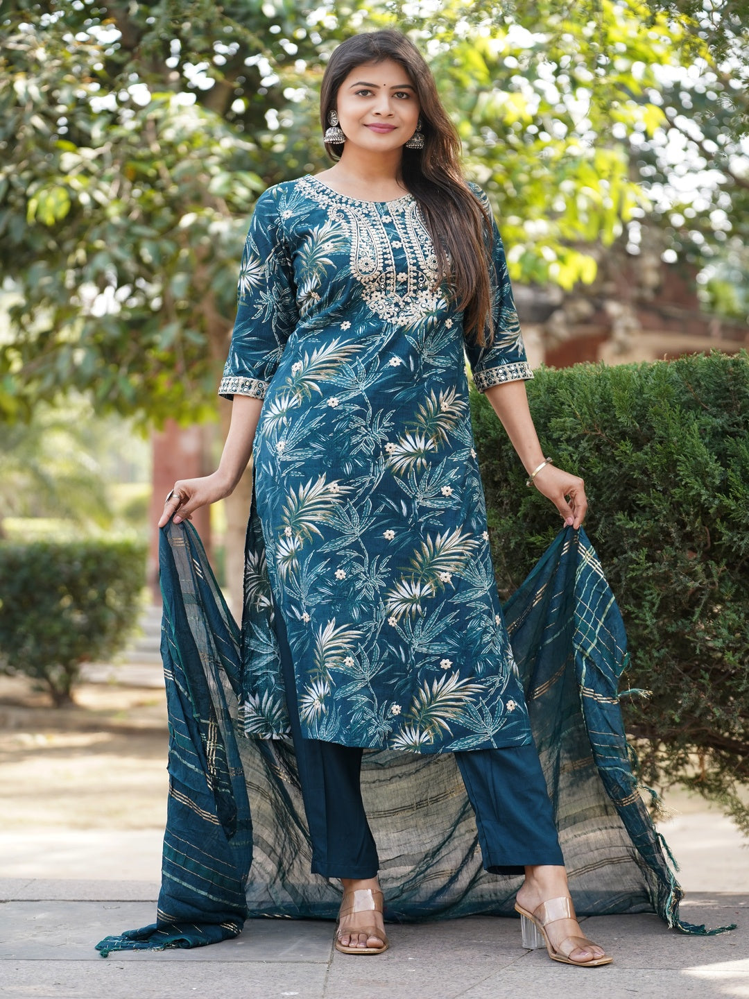 Green Embroidered Straight Vatican Suit Set