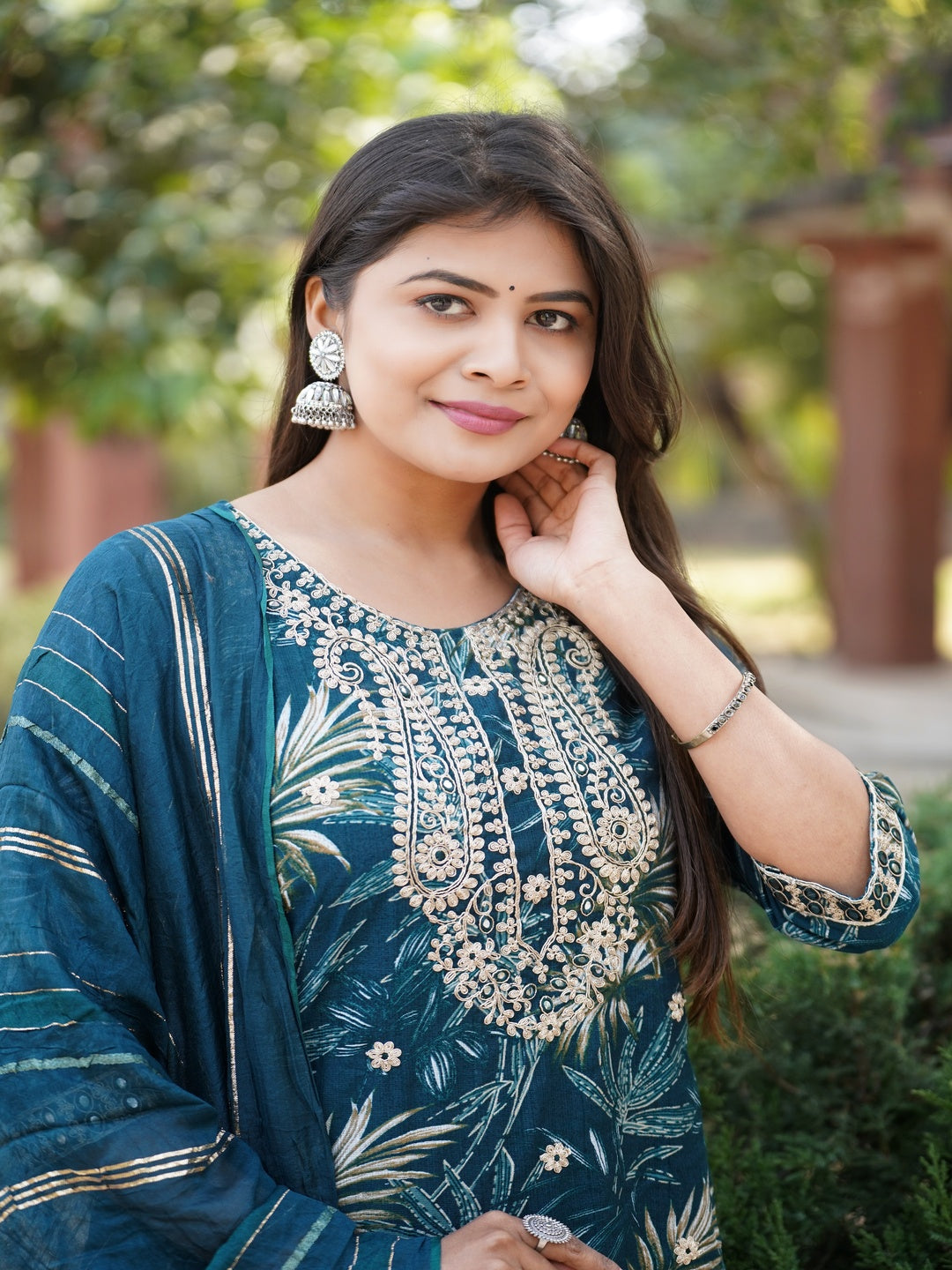 Green Embroidered Straight Vatican Suit Set