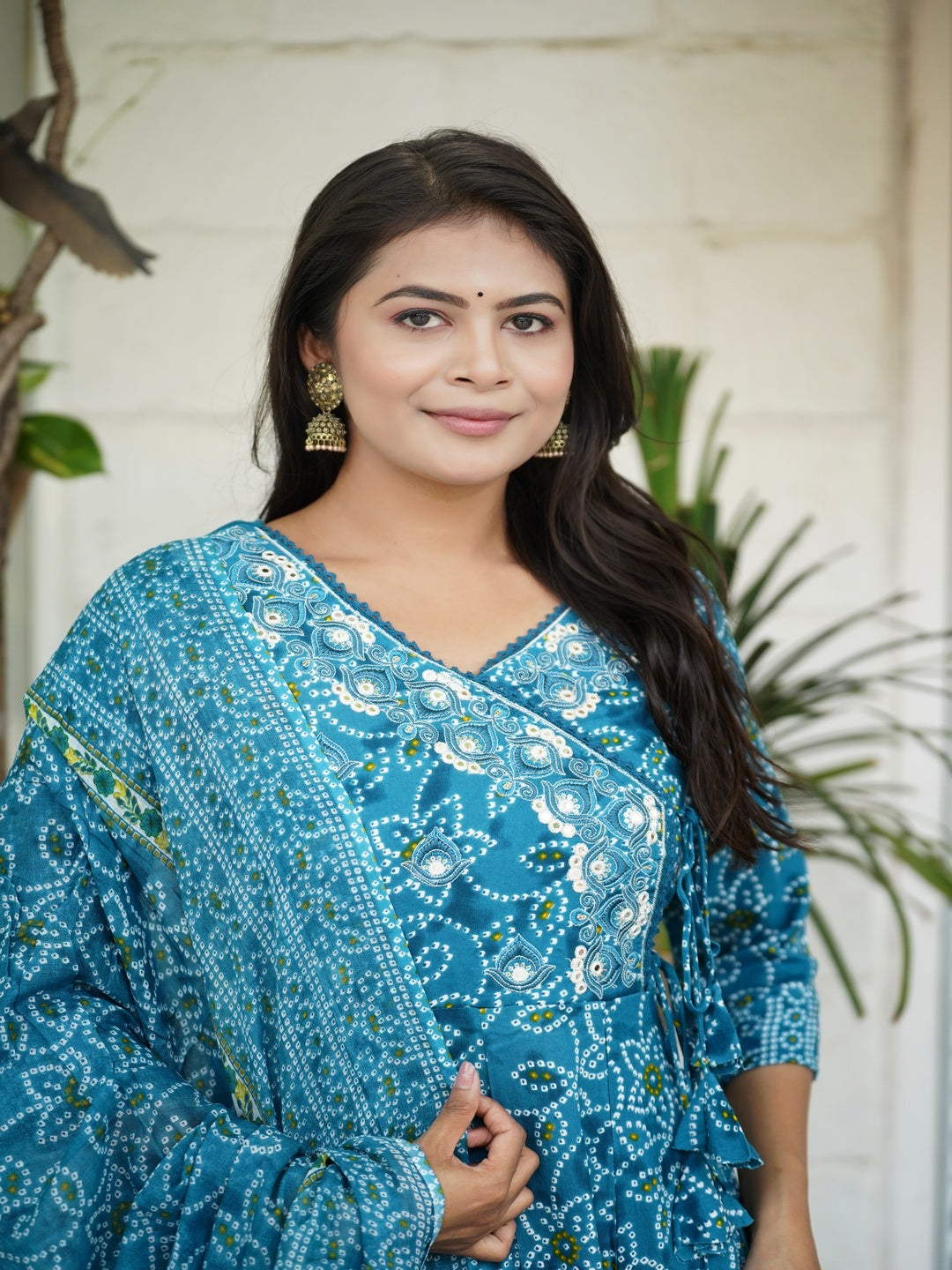 Blue Embroidered Anarkali Rayon Suit Set