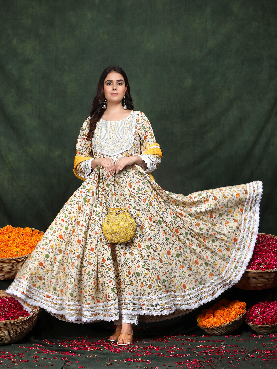 Yellow Embroidered Anarkali Rayon Suit Set