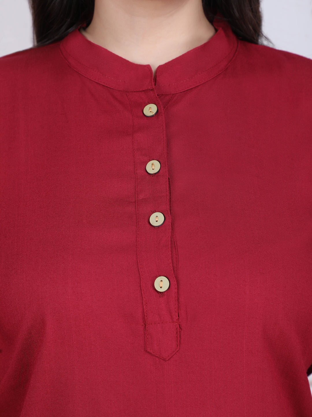 Maroon Solid Pattern Straight Rayon Top