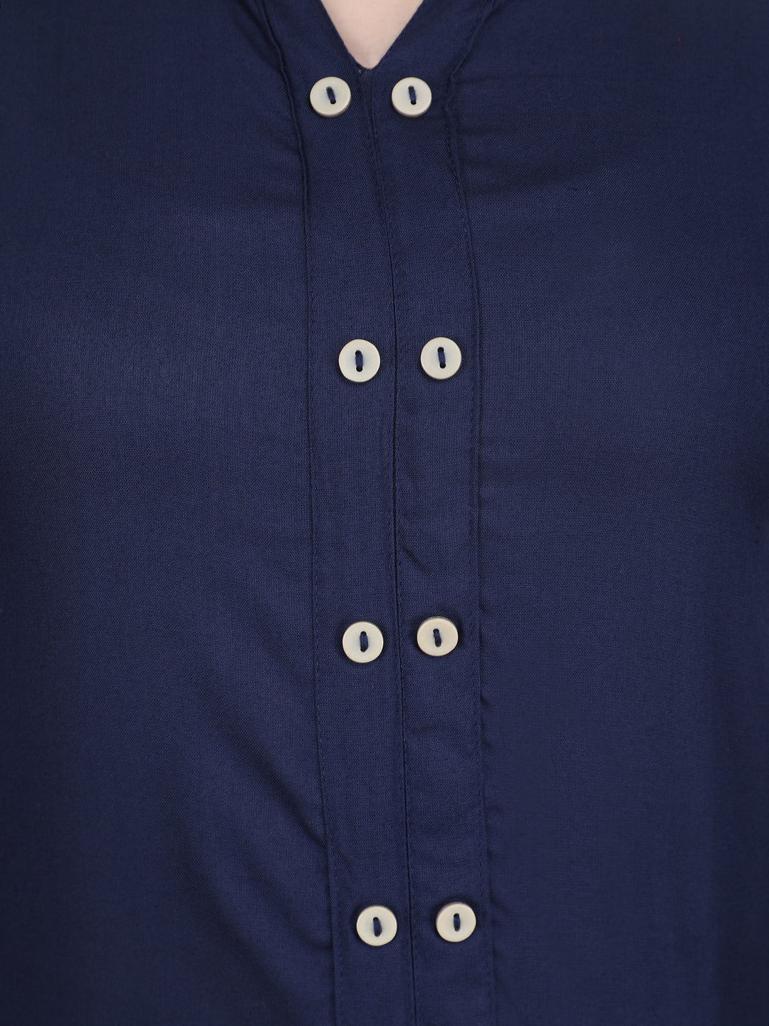 Navy Blue Solid Pattern Straight Rayon Top