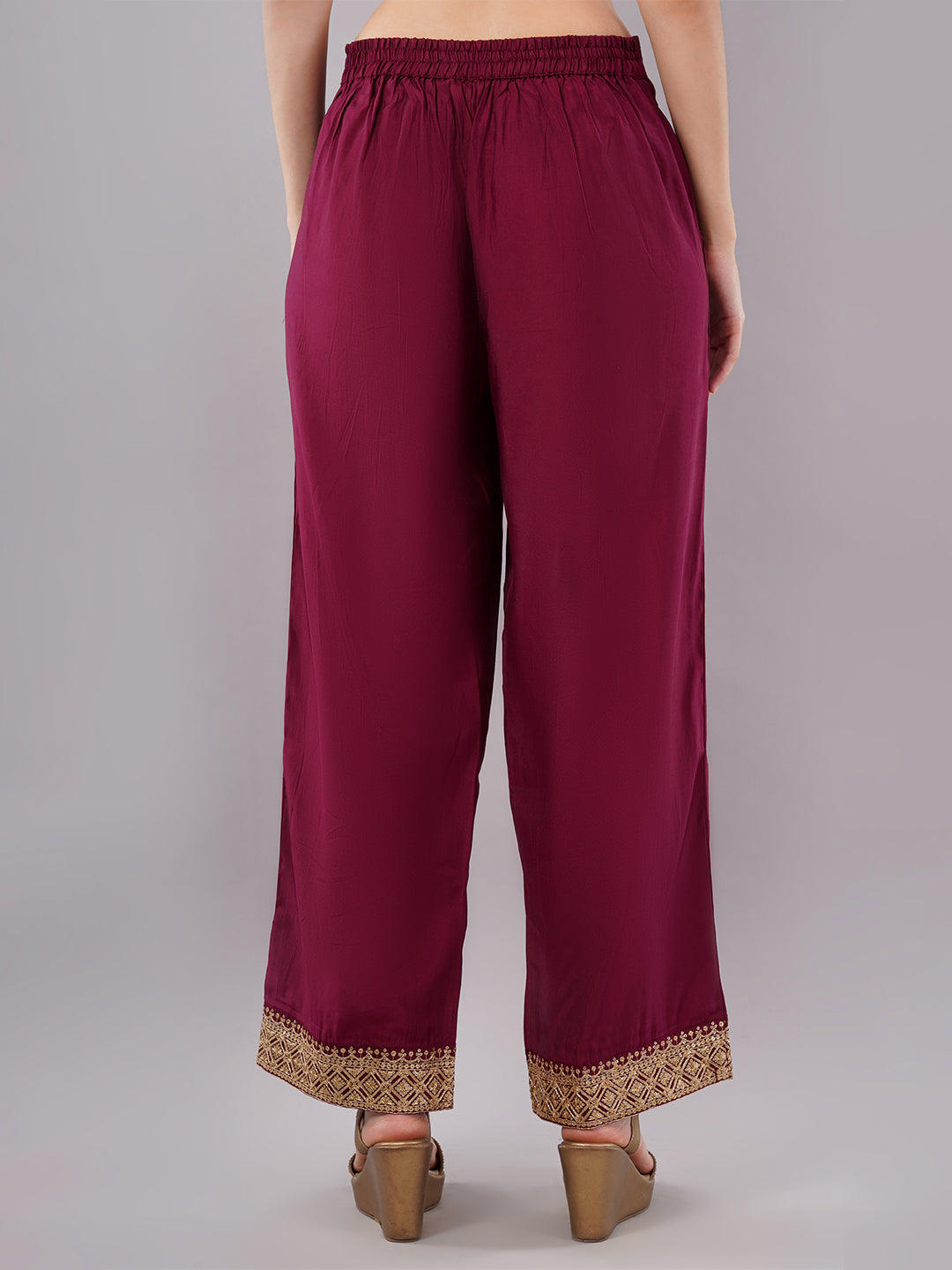 dhartii Modern Festive Dark Plum Embroidered Suit Set with Sheer Dupatta and Embroidered Palazzo (3 Piece Set)