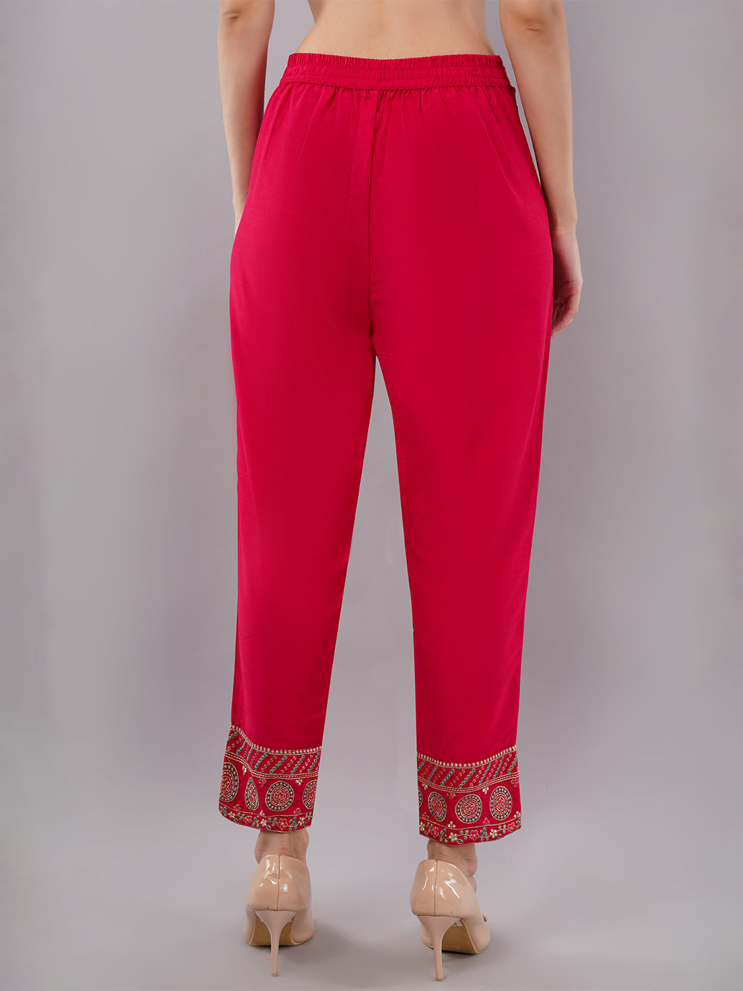 dhartii Classy Fuchsia Pink Delicate Neck Embroidered Anarkali Set with Organza Dupatta and Pants (3 Piece Set)