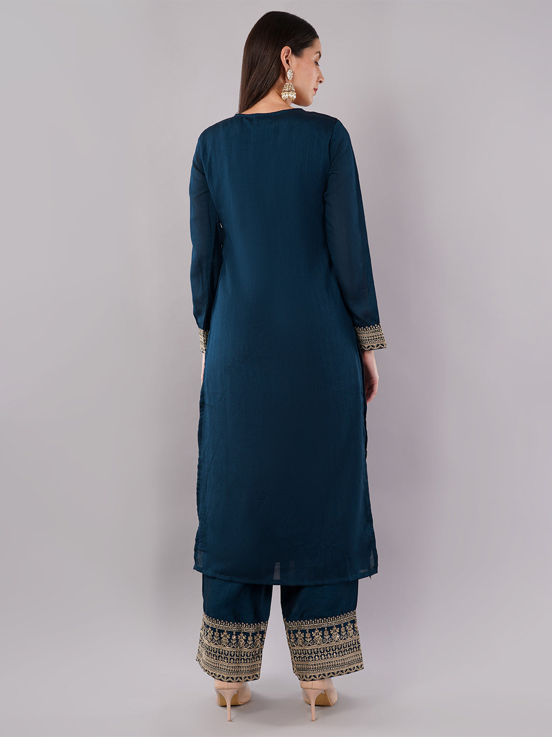 dhartii Festive Striking Teal Blue Heavy Embroidered Suit Set with Palazzo and Dupatta (3 Piece Set)