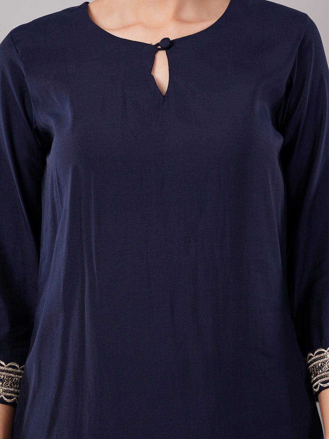 dhartii Trendy Festive Navy Blue Solid Suit Set with Embroidered Palazzo and Dupatta (3 Piece Set)