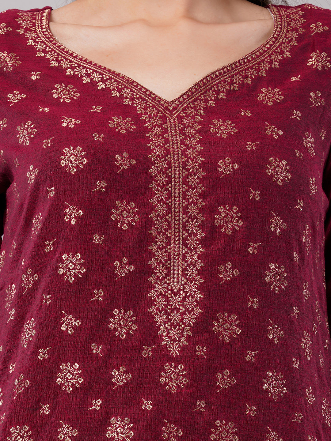 dhartii New Age Lavish Maroon Royal Brocade Suit Set with Dupatta and Pants (3 Piece Set)