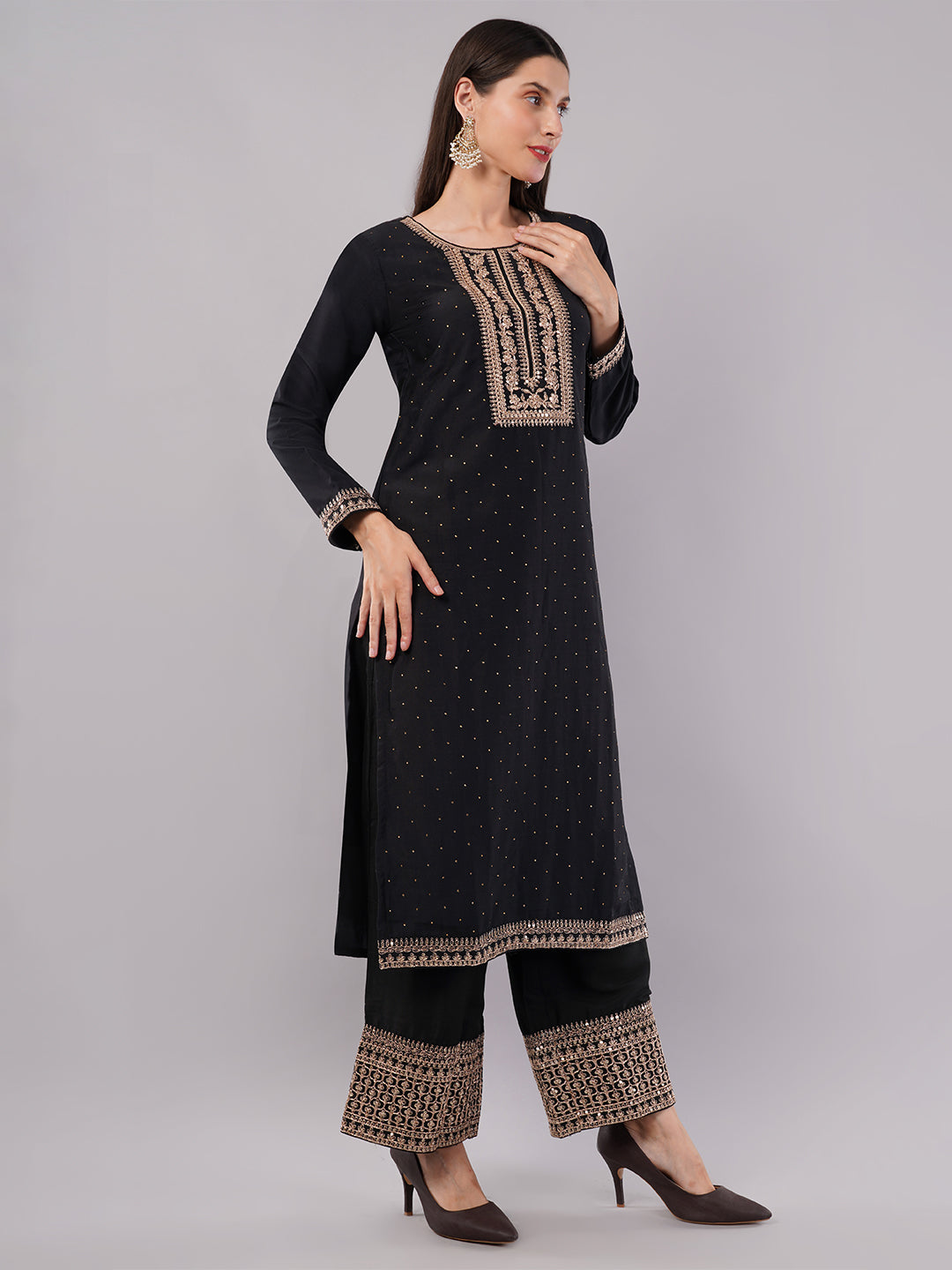 dhartii Festive Stunning Black Embroidered Suit Set with Pallazzo and Dupatta (3 Piece Set)