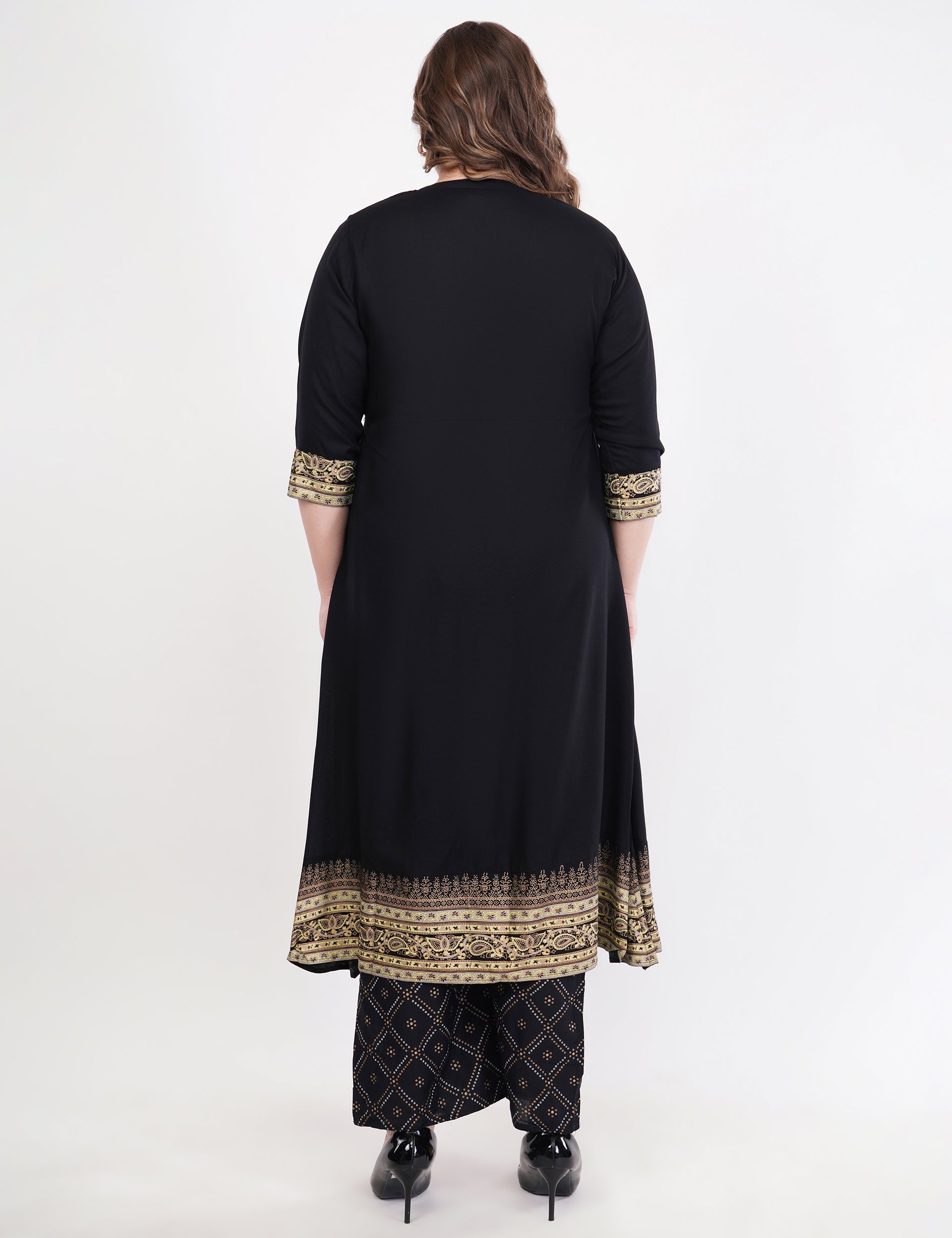 Black Anarkali Block Printed, Contrast Button Details - Set Of 3