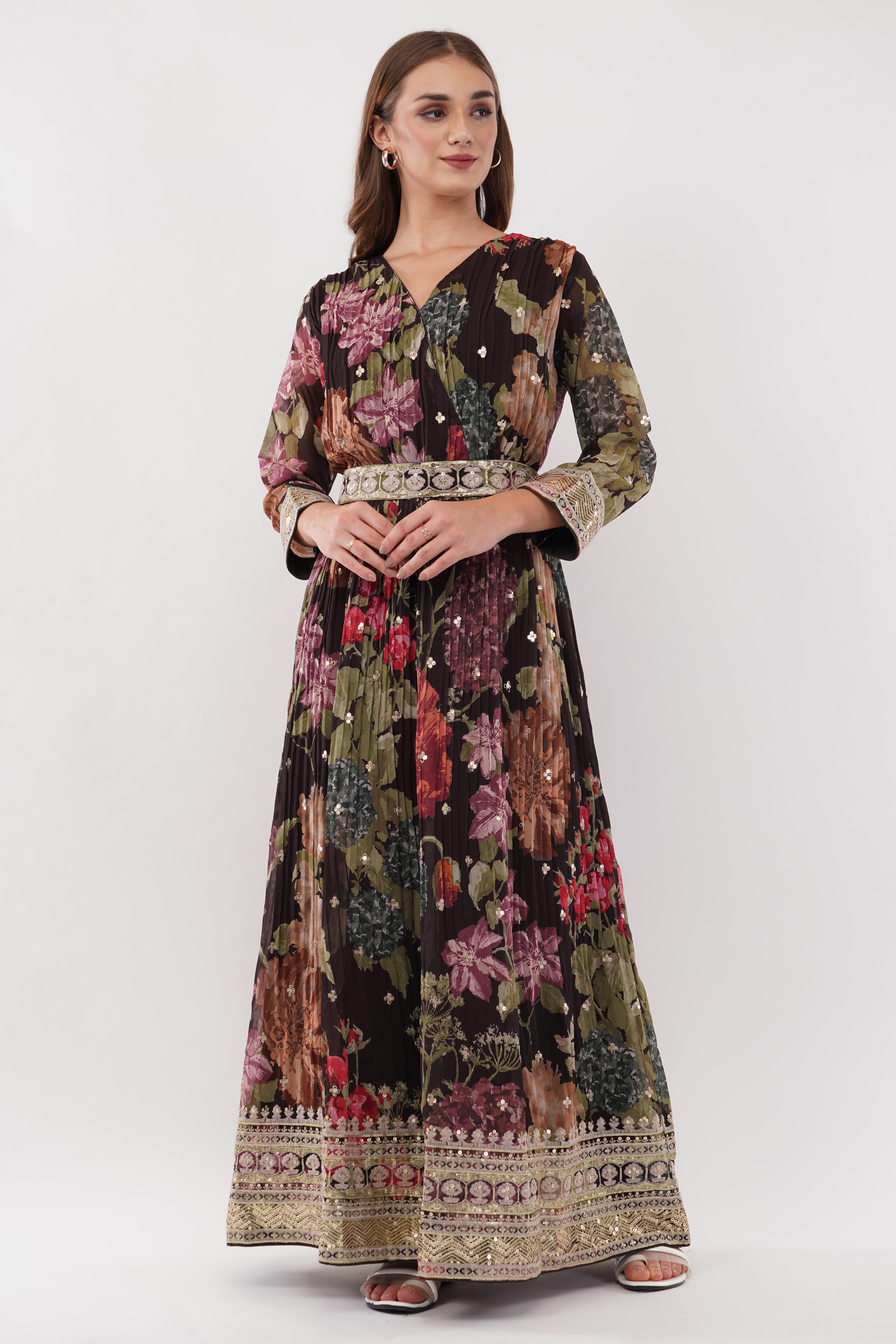 Multi-Color Printed Anarkali Gown - Set Of 2