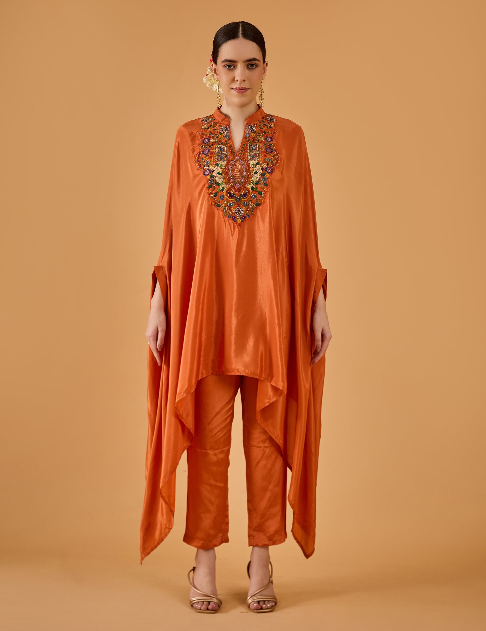 dhartii  Orange Gleam Satin Co-Ord Set