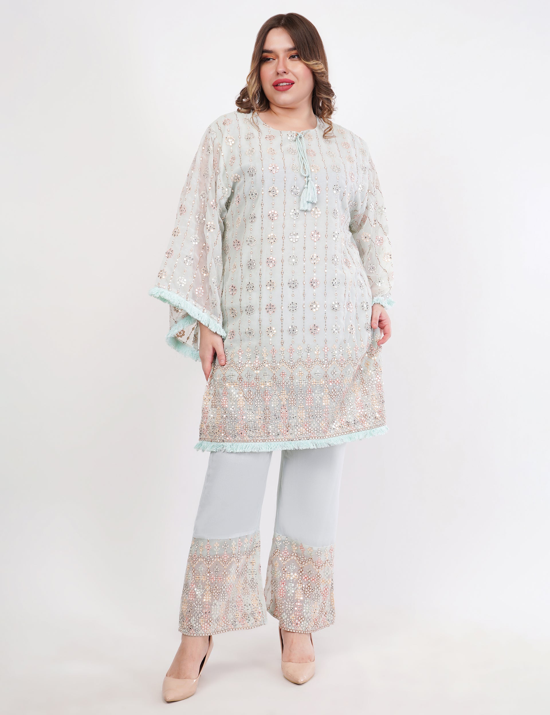 Light Blue Georgette Embroidered Pastel Co-Ord Set - Set Of 2