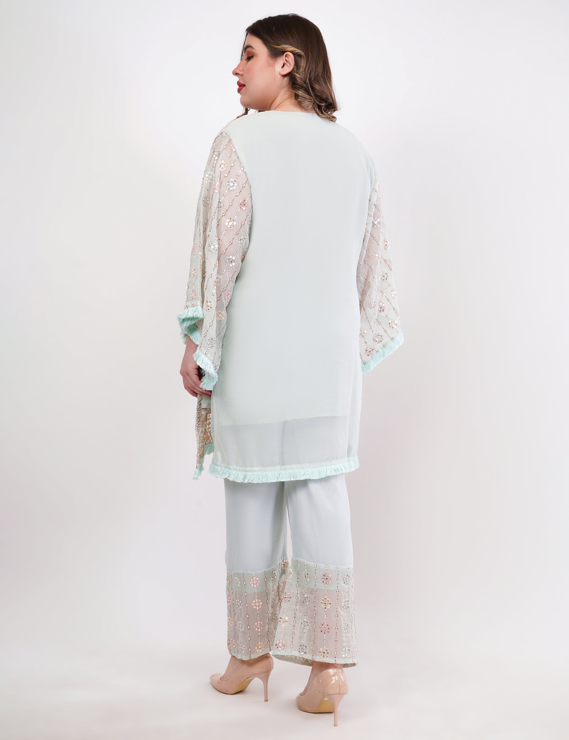 Light Blue Georgette Embroidered Pastel Co-Ord Set - Set Of 2