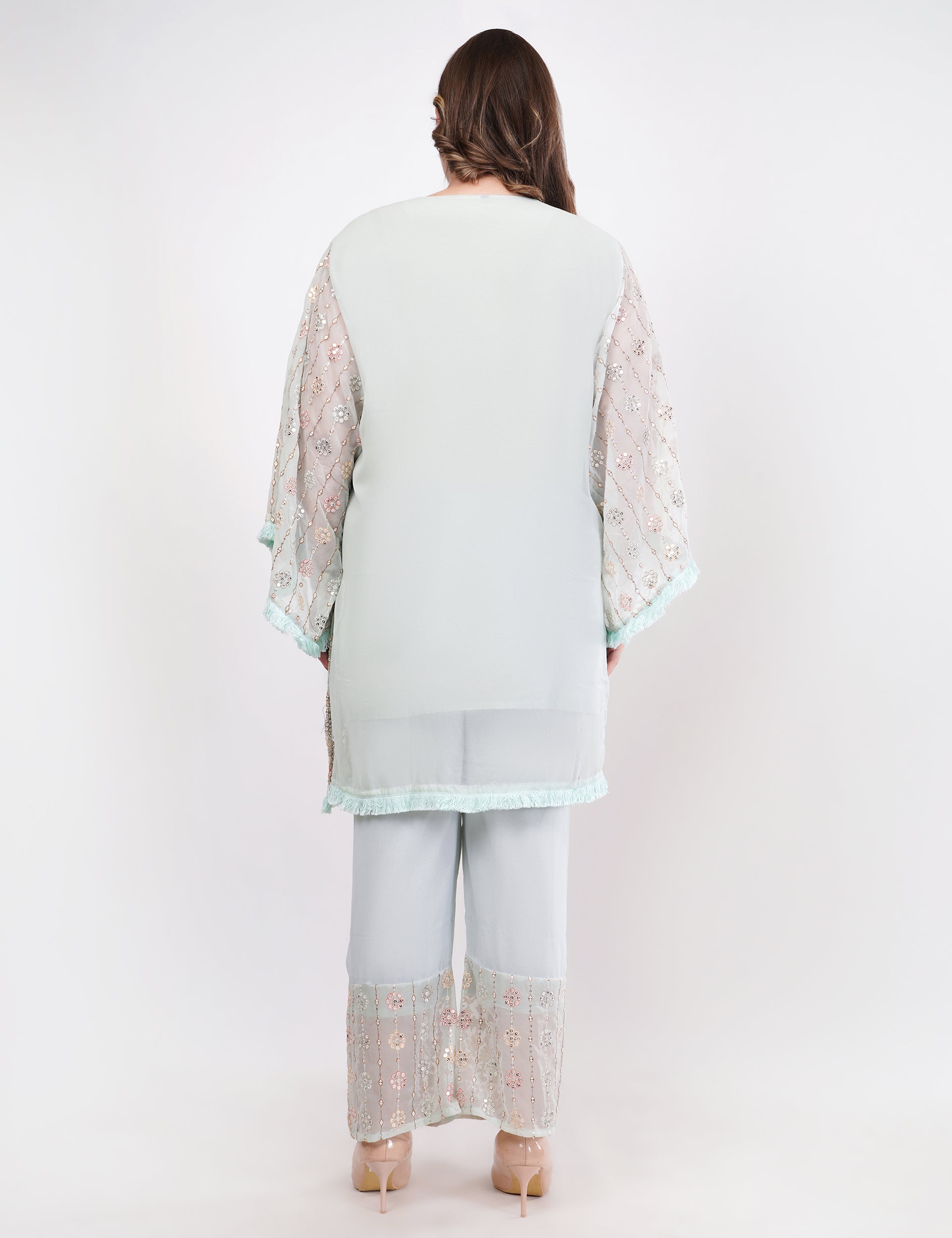 Light Blue Georgette Embroidered Pastel Co-Ord Set - Set Of 2