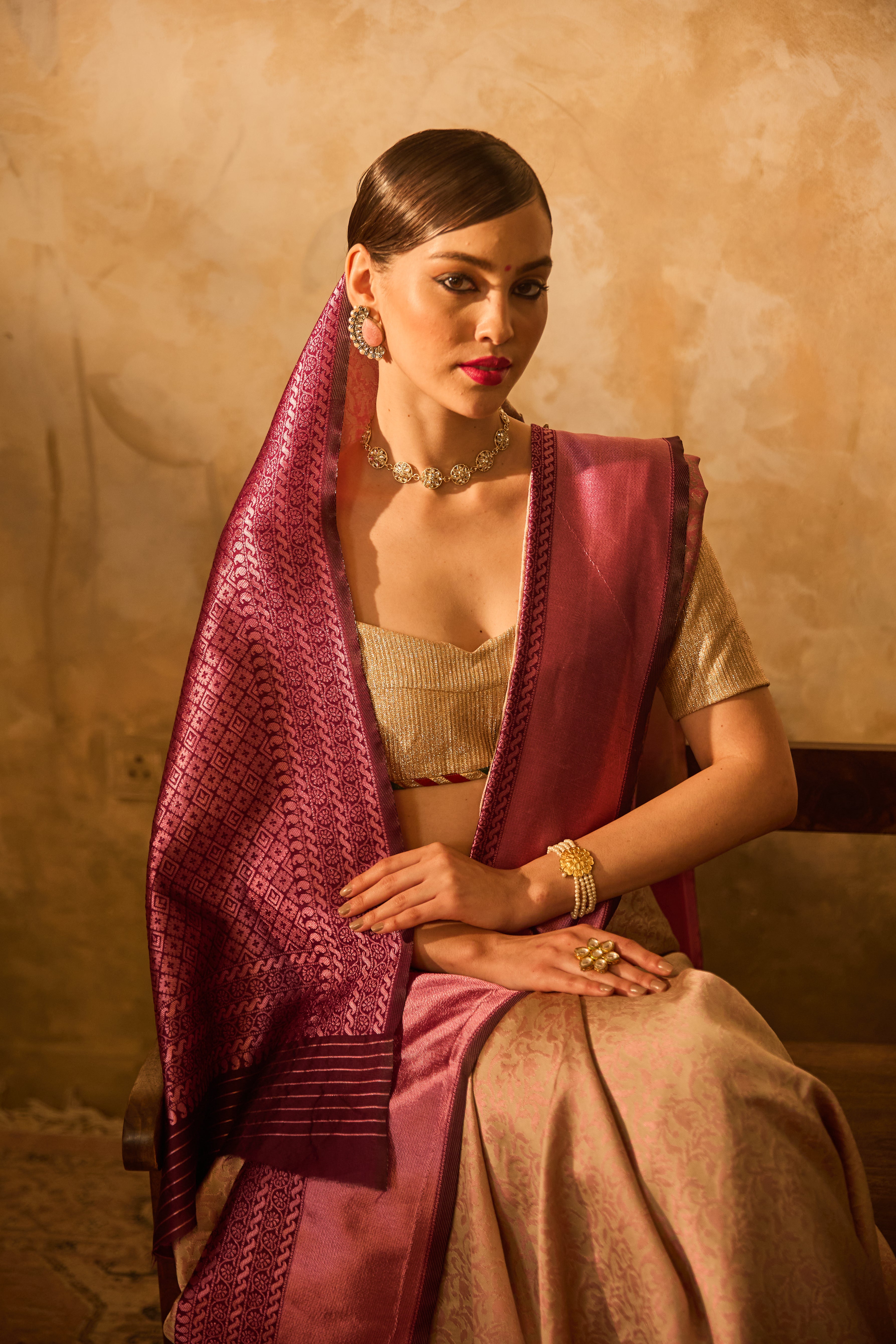 Purple Lichi Silk Saree With Intricate Floral Motifs