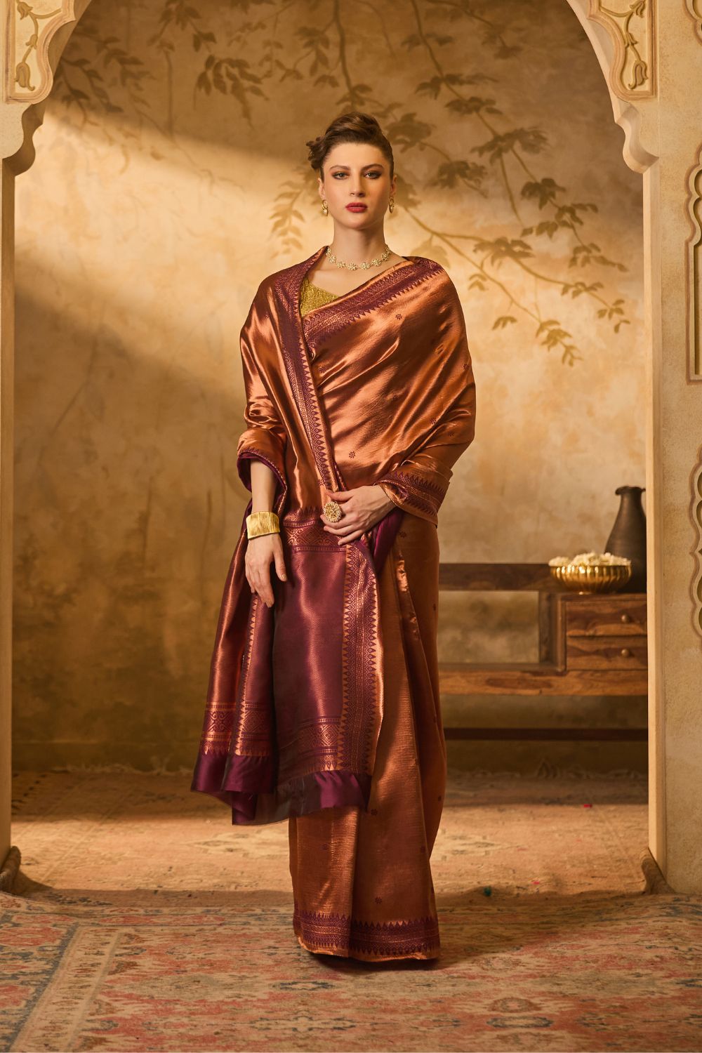 Purple Kanjivaram Silk Saree With Copper Zari Work