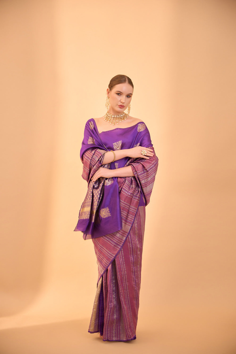 Purple Banarasi Silk Saree with Intricate Zari Motifs