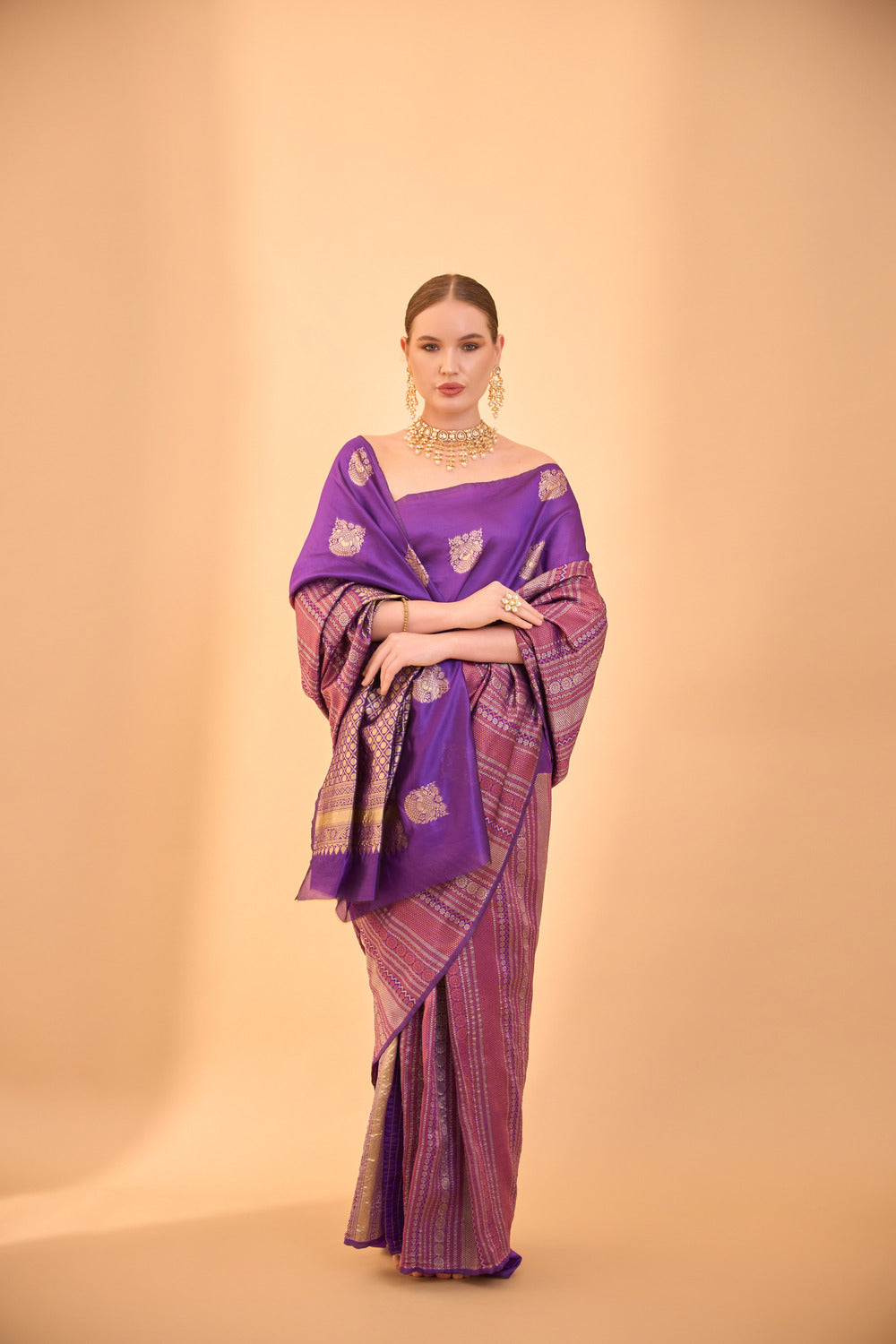 Purple Banarasi Silk Saree with Intricate Zari Motifs