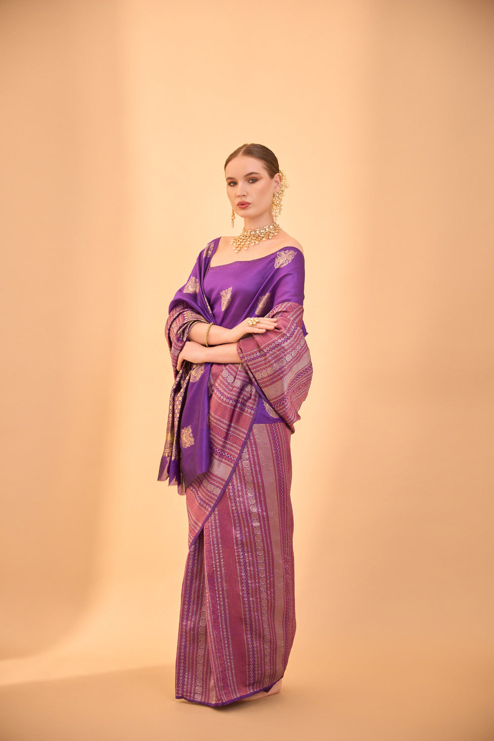 Purple Banarasi Silk Saree with Intricate Zari Motifs