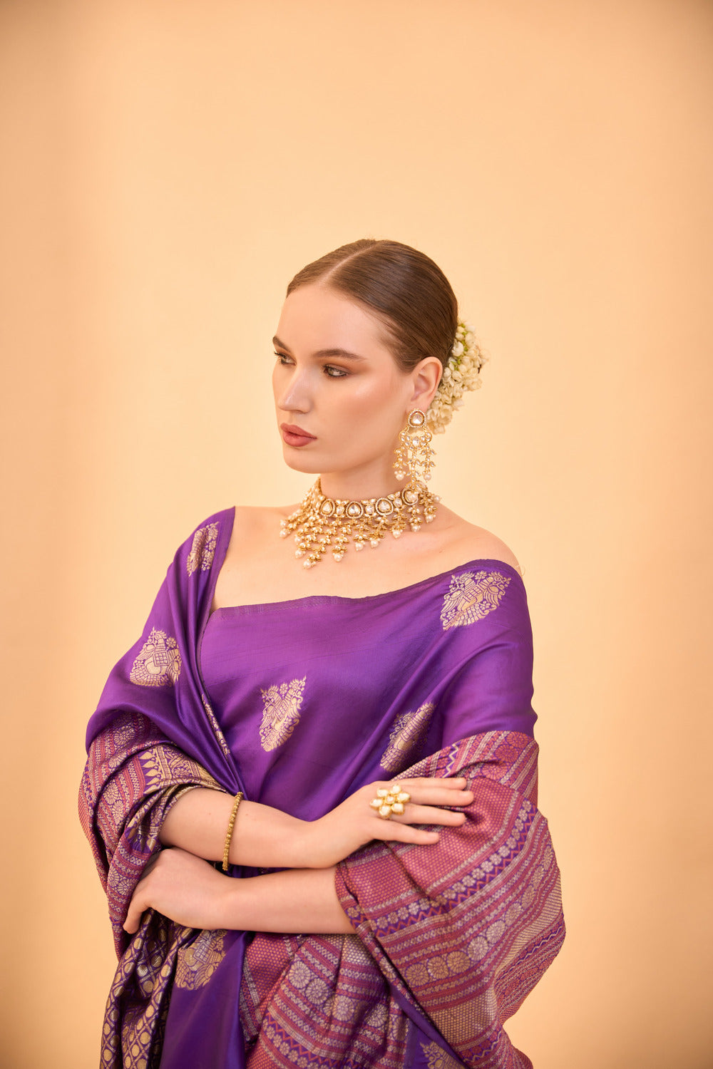 Purple Banarasi Silk Saree with Intricate Zari Motifs