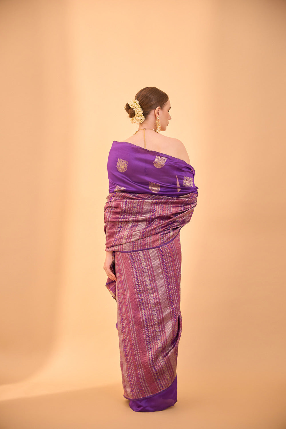 Purple Banarasi Silk Saree with Intricate Zari Motifs