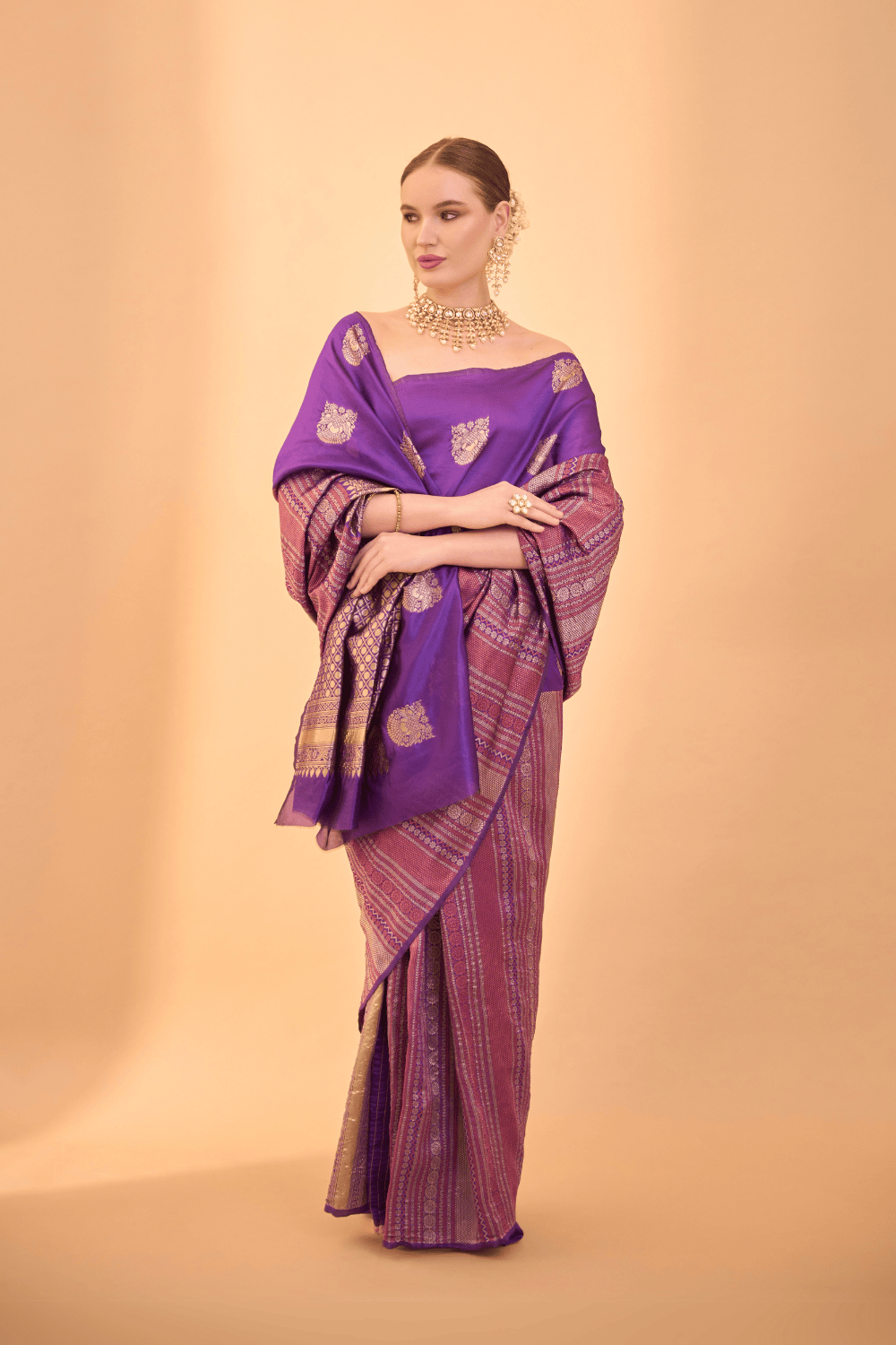 Purple Banarasi Silk Saree with Intricate Zari Motifs