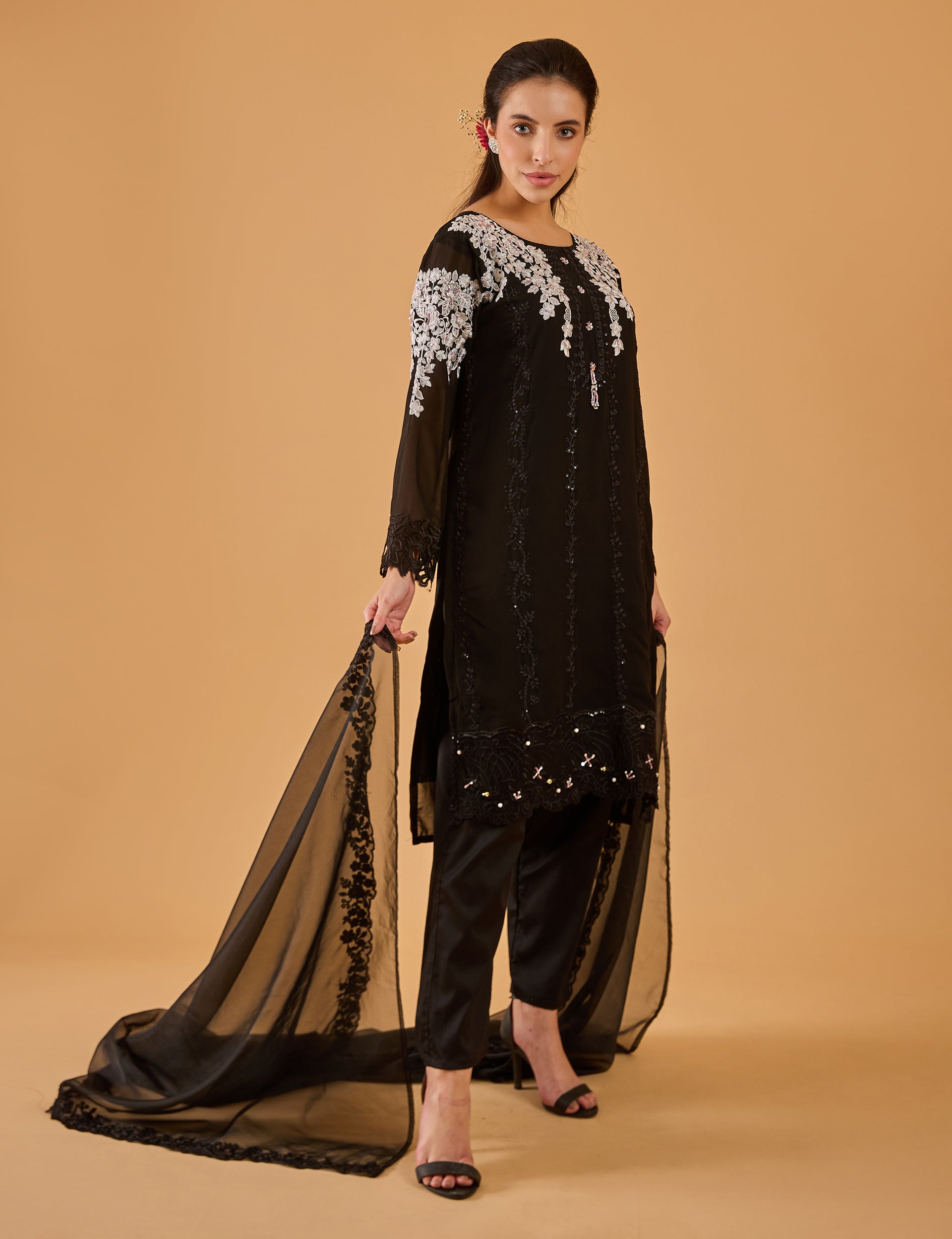 dhartii  Classic Black Georgette Kurta Set
