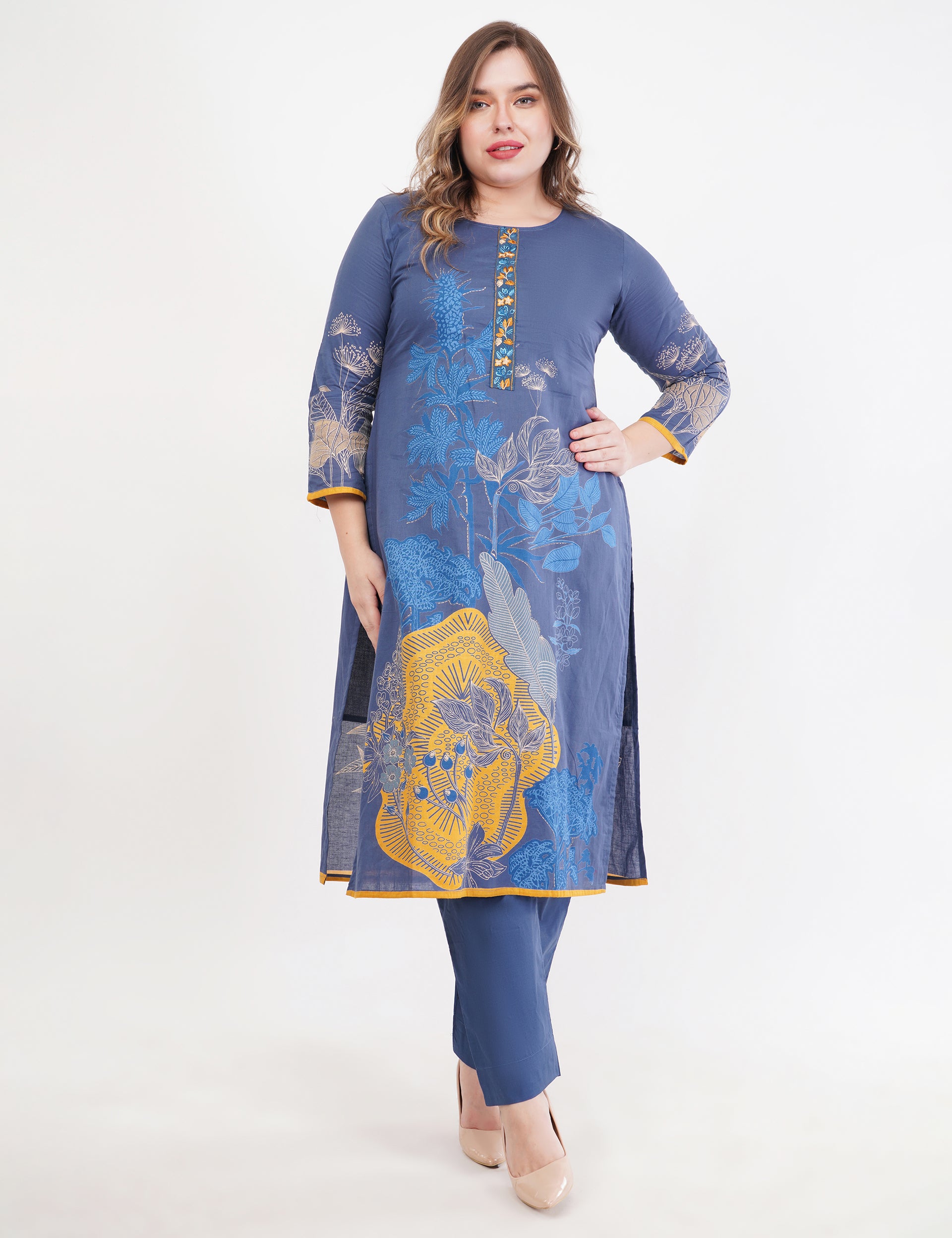 Printed & Embroidered Blue Suit Set - Set Of 3