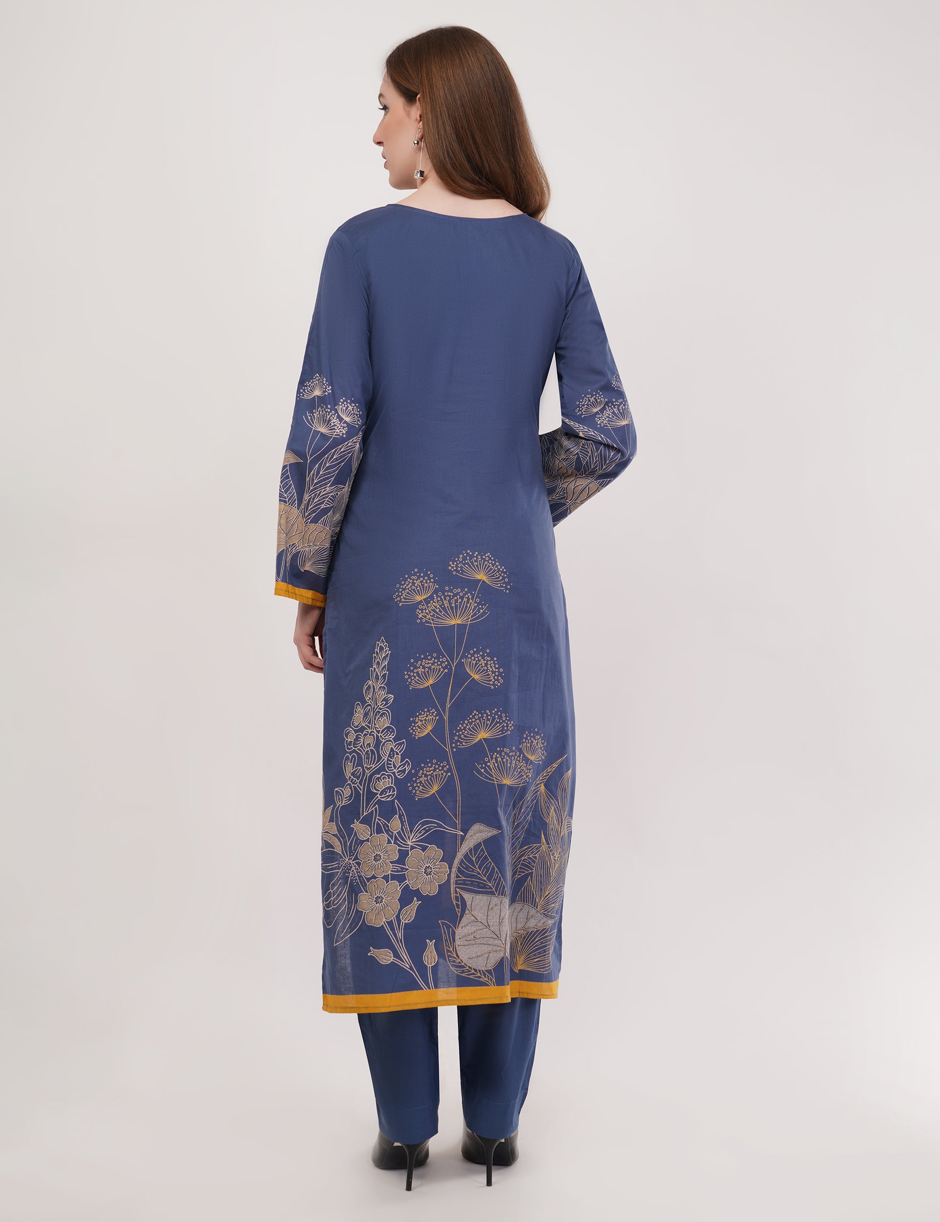 Printed & Embroidered Blue Suit Set - Set Of 3