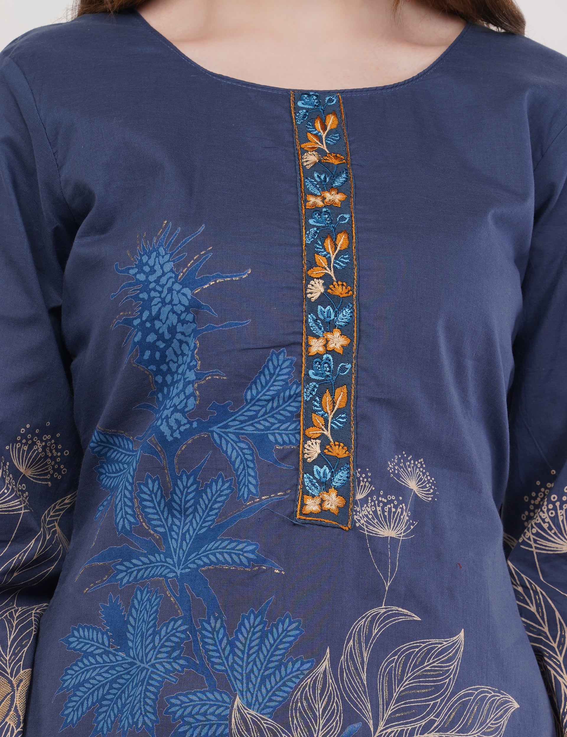 Printed & Embroidered Blue Suit Set - Set Of 3