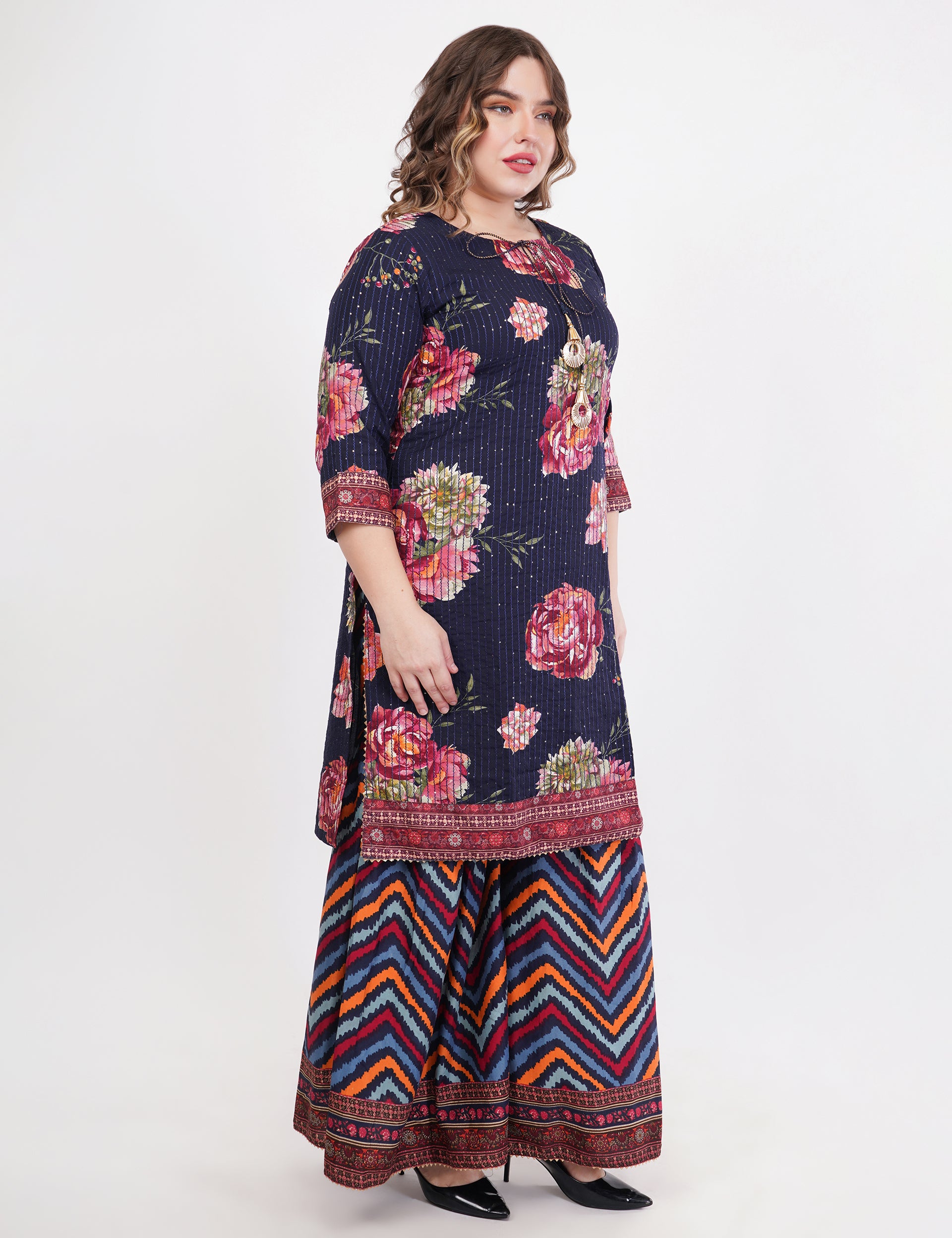 Rayon Suit With Flared Sharara Pants - Set Of 3