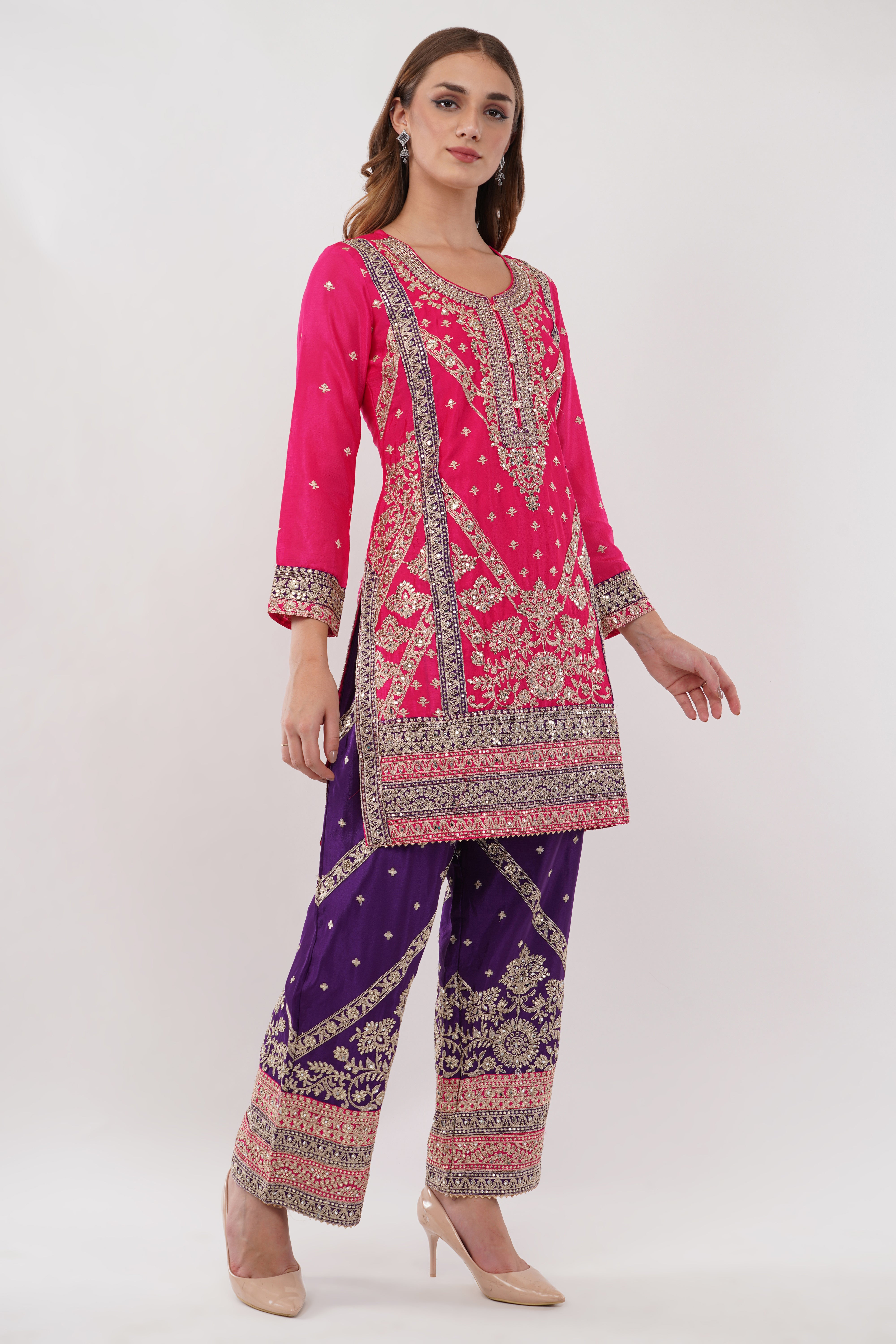 Multi-Color Suit Set With Embroidery - Set Of 3