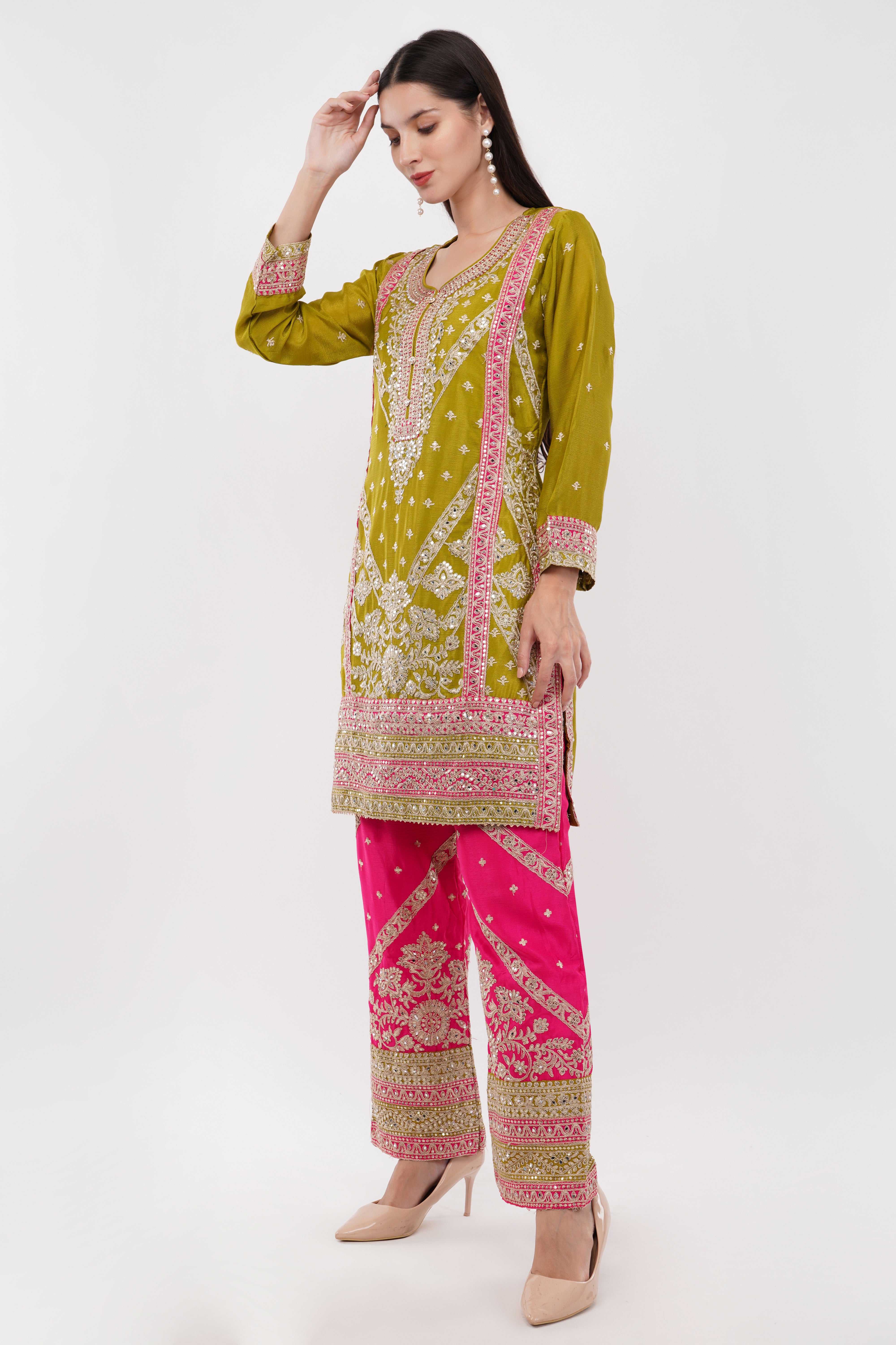 Multi-Color Contrasting Suit Set With Embroidery - Set Of 3