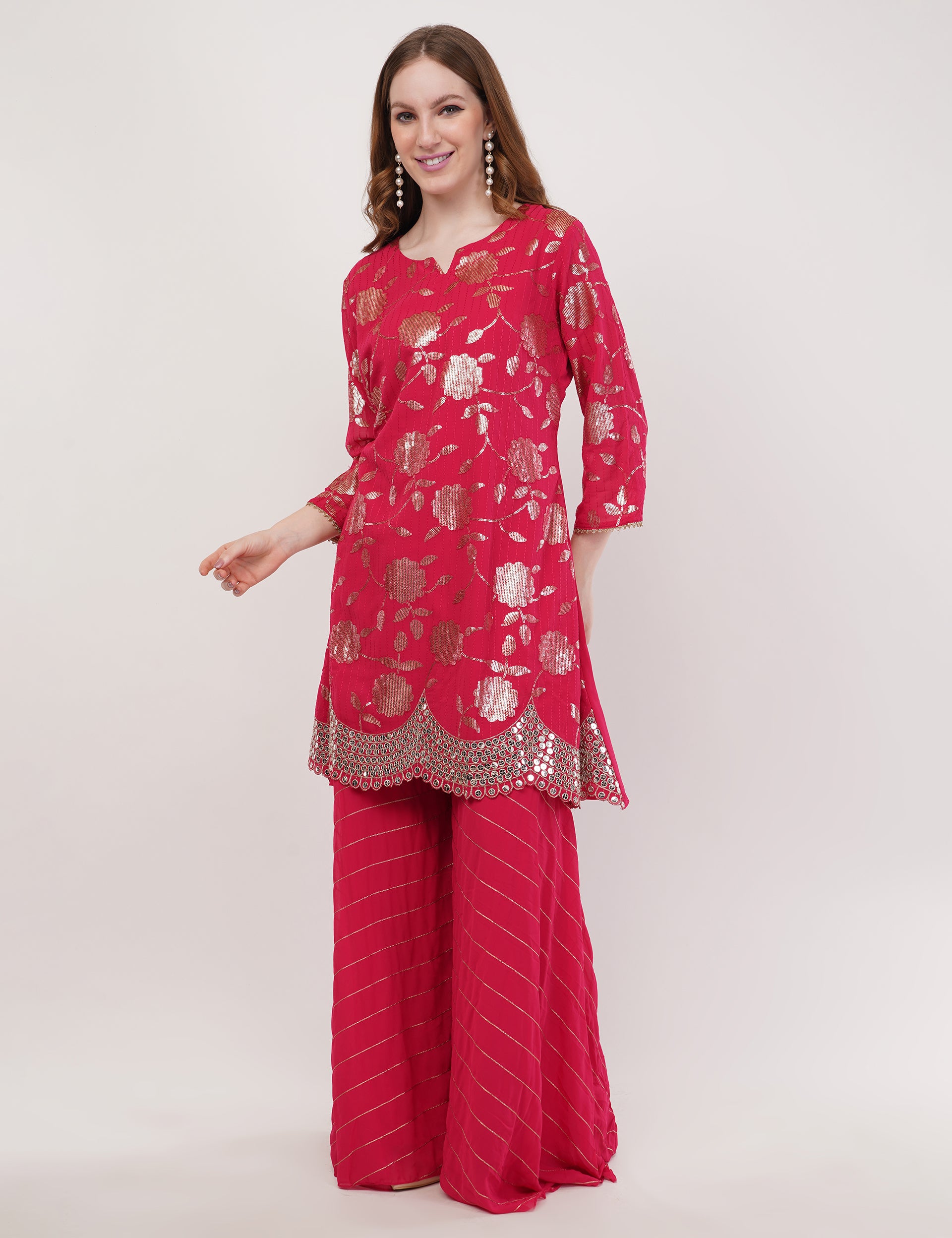 Jacquard Embroidered Tunic Set With Dupatta - Set Of 3