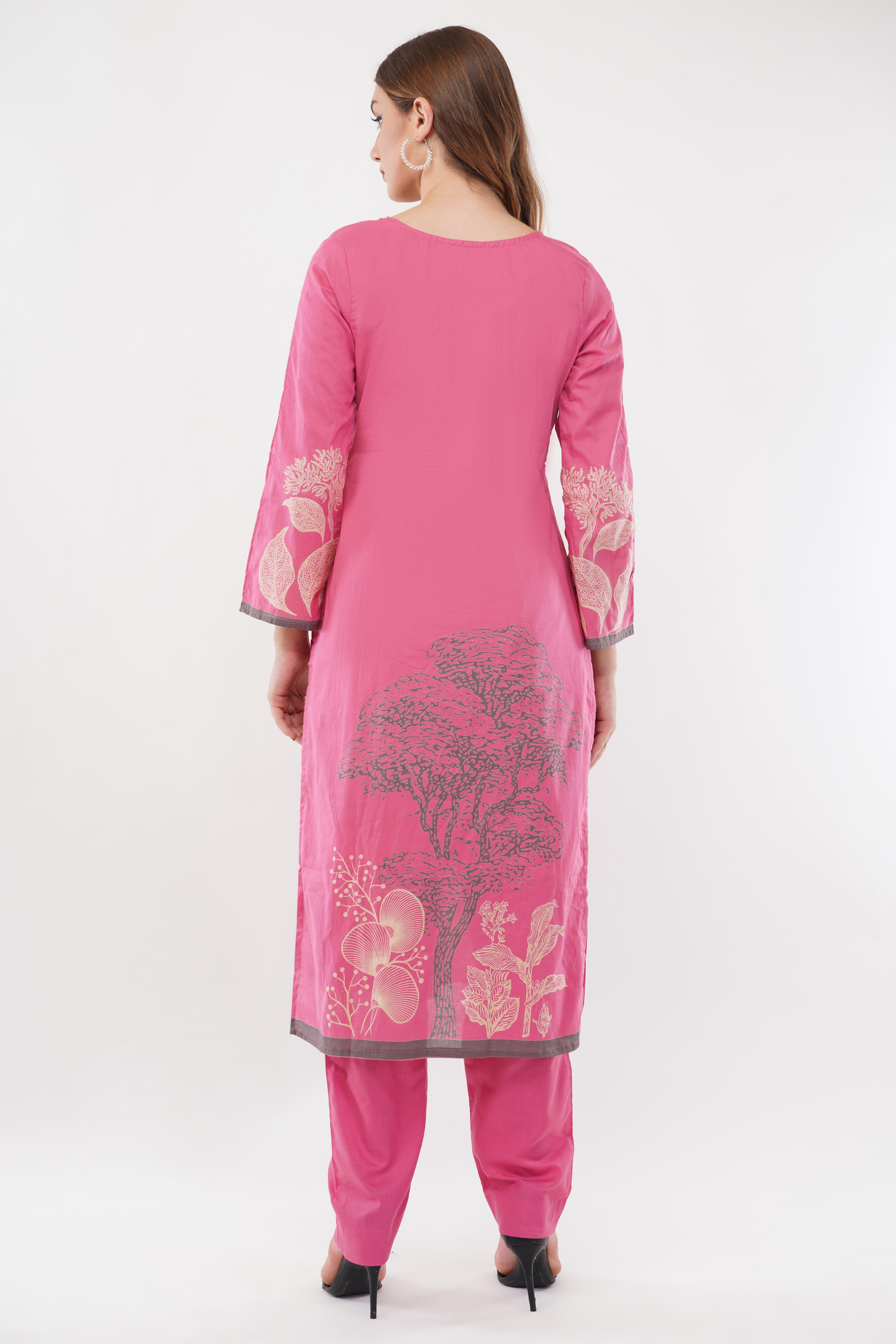 Printed & Embroidered Pink Suit Set - Set Of 3