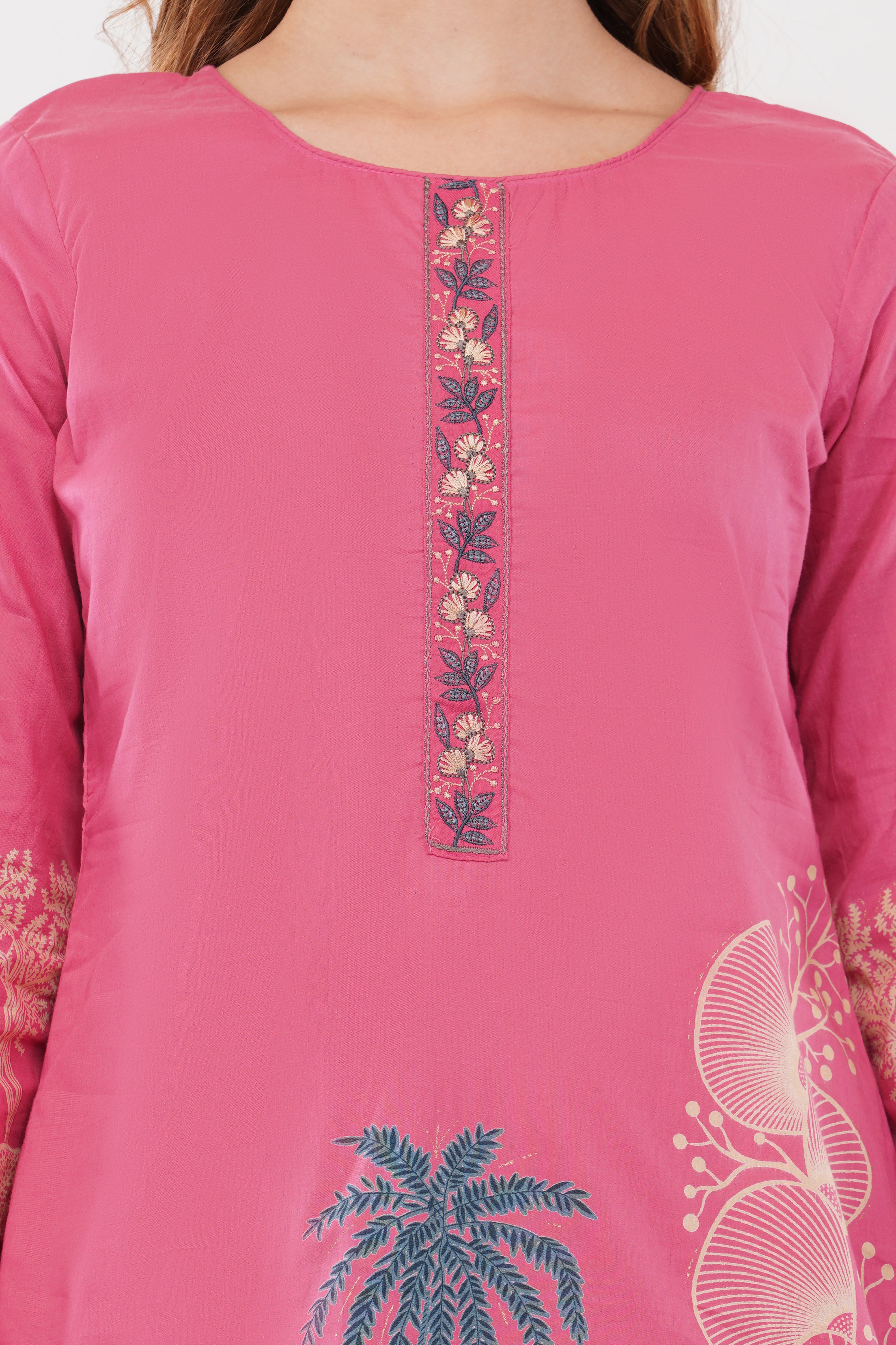 Printed & Embroidered Pink Suit Set - Set Of 3