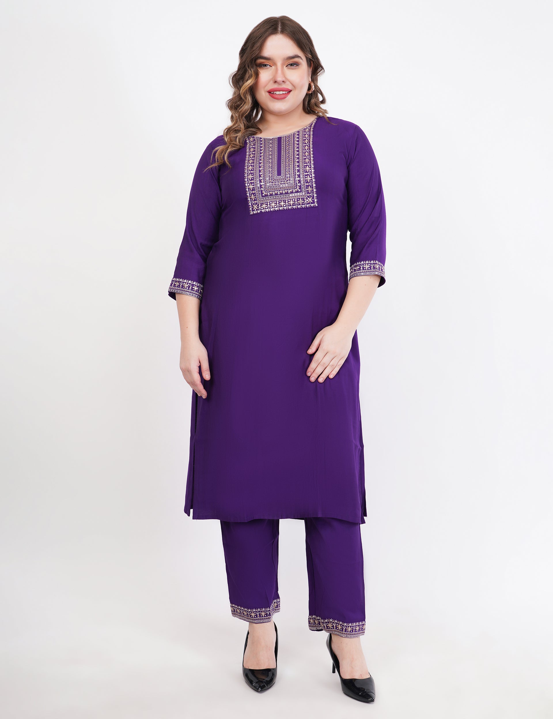 Purple Silk Straight Suit With Dupatta - Set Of 3