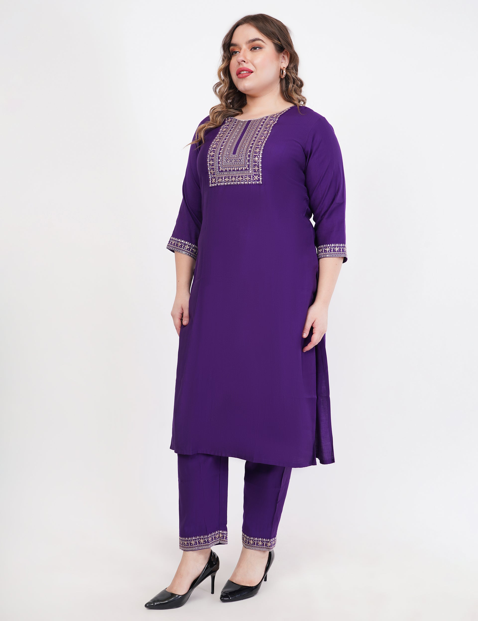 Purple Silk Straight Suit With Dupatta - Set Of 3