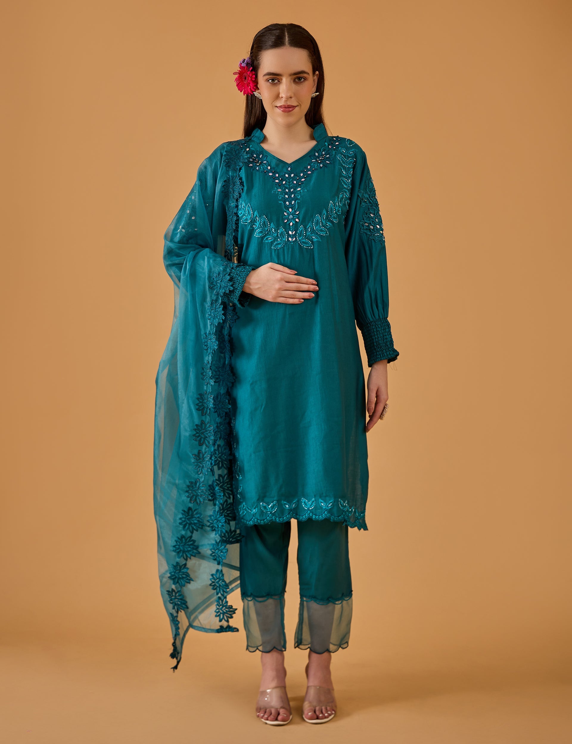 dhartii  Teal Blue Embroidered Suit Set