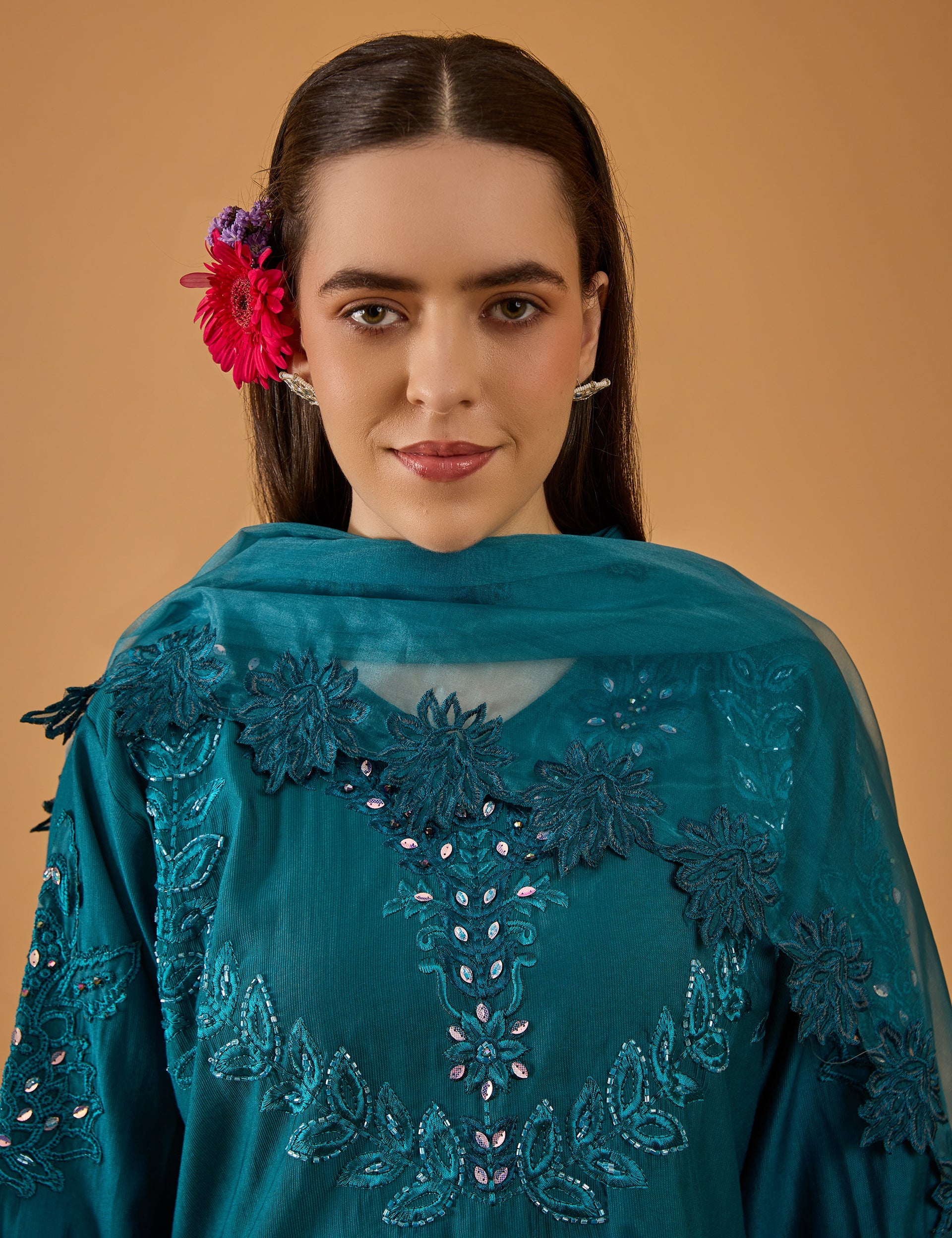 dhartii  Teal Blue Embroidered Suit Set