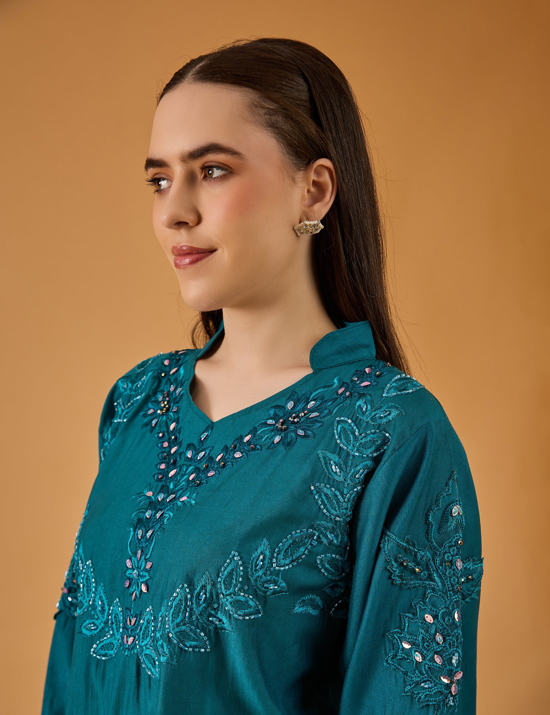 dhartii  Teal Blue Embroidered Suit Set