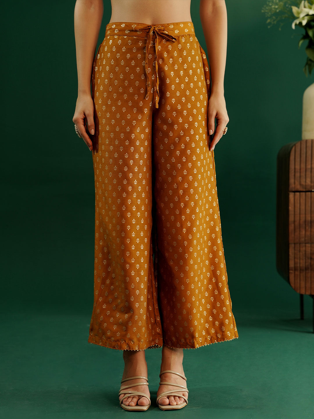 dhartii Festive Ready Mustard Modern Anarkali Set with Chiffon Dupatta and Palazzo (3 Piece Set)