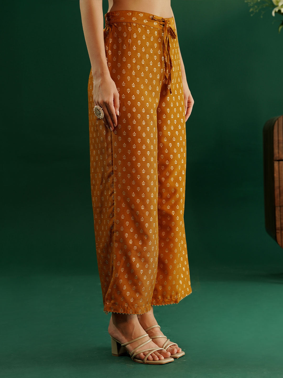 dhartii Festive Ready Mustard Modern Anarkali Set with Chiffon Dupatta and Palazzo (3 Piece Set)