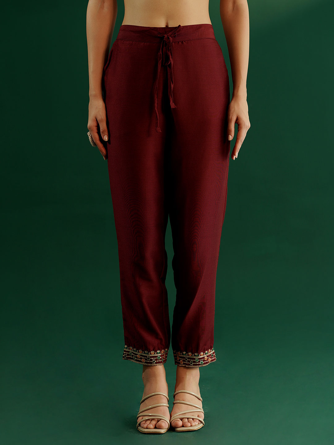 dhartii Trendy Festive Maroon Embroidered Suit Set with Floral Dupatta and Pants (3 Piece Set)