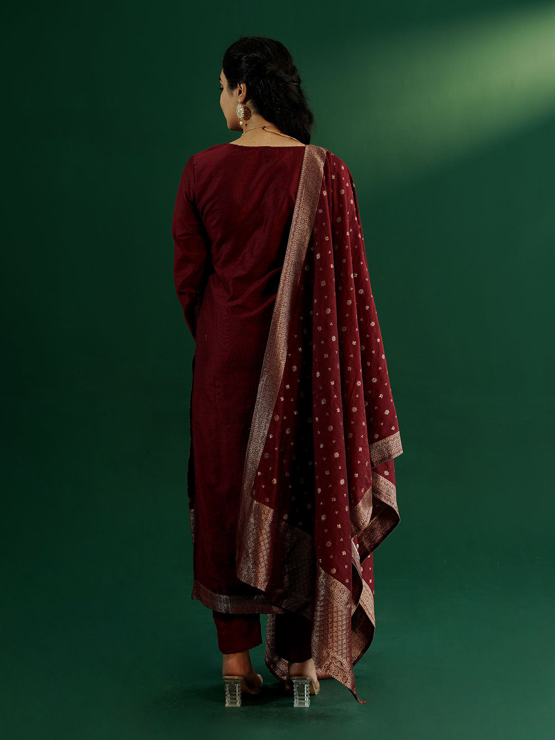 dhartii New Age Lavish Maroon Royal Brocade Suit Set with Dupatta and Pants (3 Piece Set)