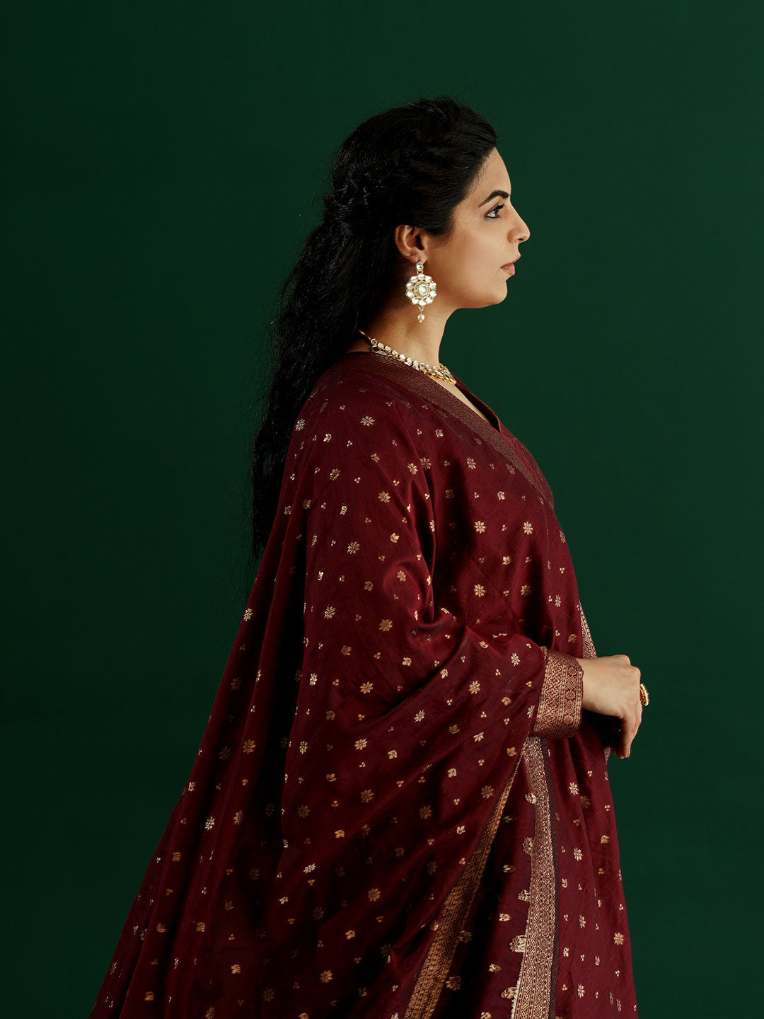 dhartii New Age Lavish Maroon Royal Brocade Suit Set with Dupatta and Pants (3 Piece Set)